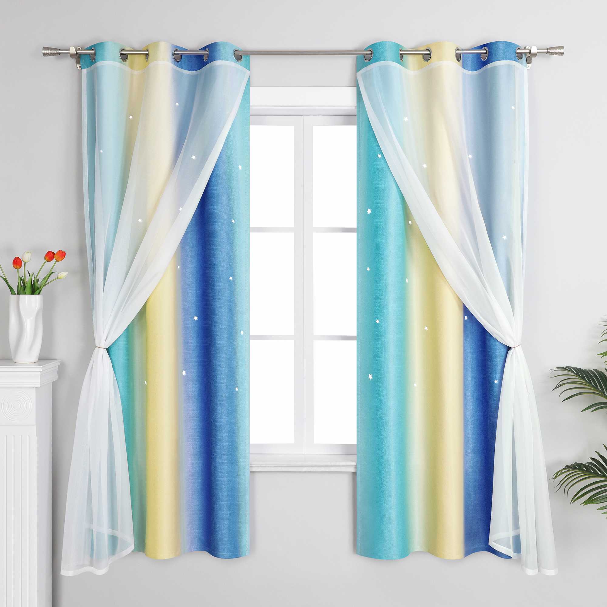 2-in-1 Curtain Children's Room with Stars 1 Piece - floral, W x H 100 x 200cm