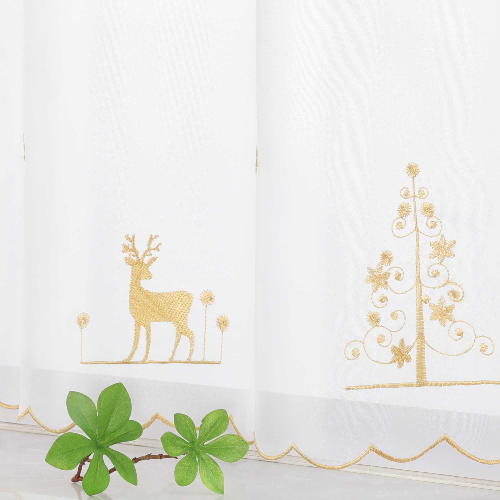 Christmas Cafe Curtain with Deer & Christmas Tree - Red, H x W 45 x 90cm