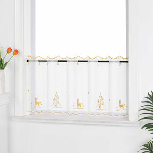 Christmas Cafe Curtain with Deer & Christmas Tree - Red, H x W 30 x 120cm