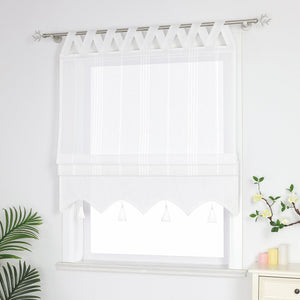 Delien Roman Shade with Tab-Top Hanging and Tassels - White, W x H 100 x 140cm