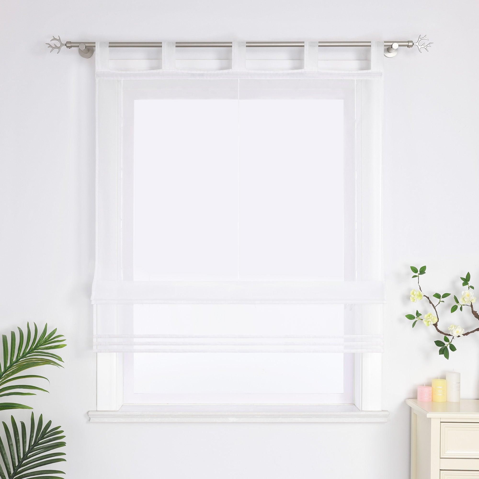 Roman Shade Solid Color Semi-Sheer Minimalist 1 Piece - White, Tab-Top Curtain