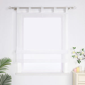 Roman Shade Solid Color Semi-Sheer Minimalist 1 Piece - White, Tab-Top Curtain