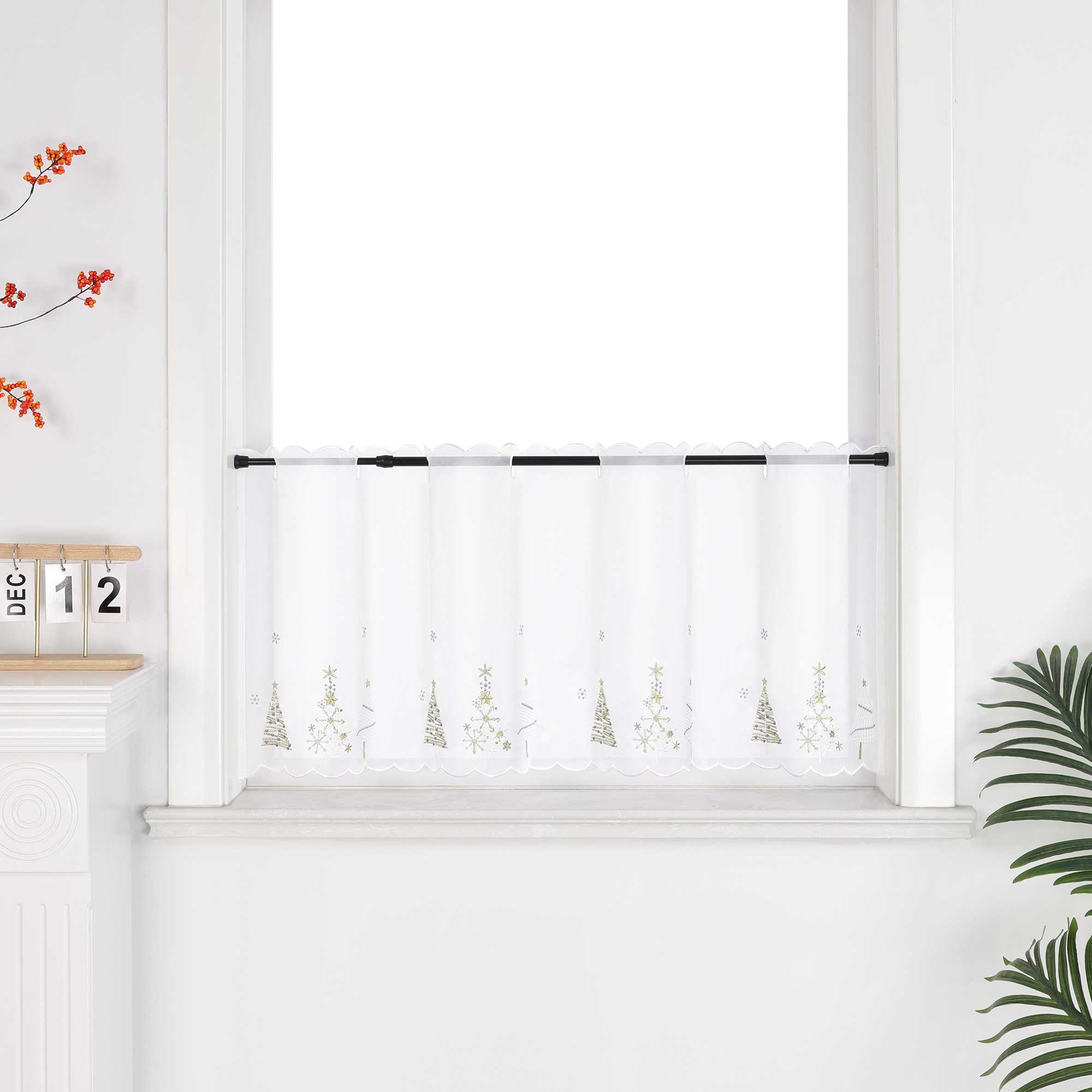 Cafe Curtain Christmas Decor with Gold Fir Trees - gold, H x W 30 x 90cm