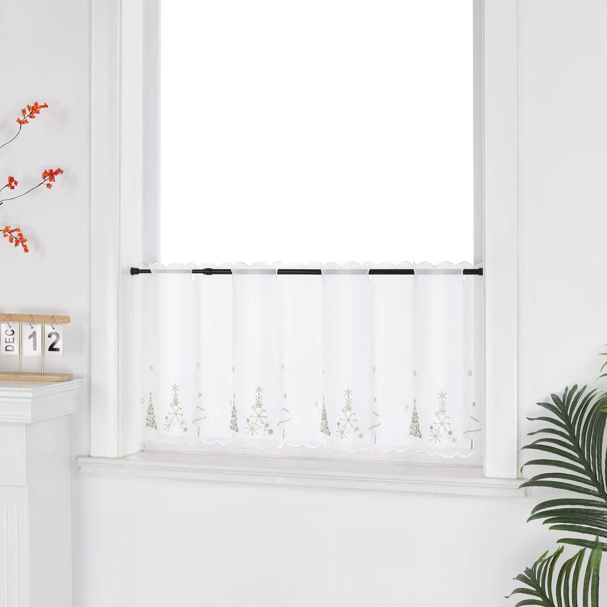 Cafe Curtain Christmas Decor with Gold Fir Trees - gold, H x W 30 x 120cm