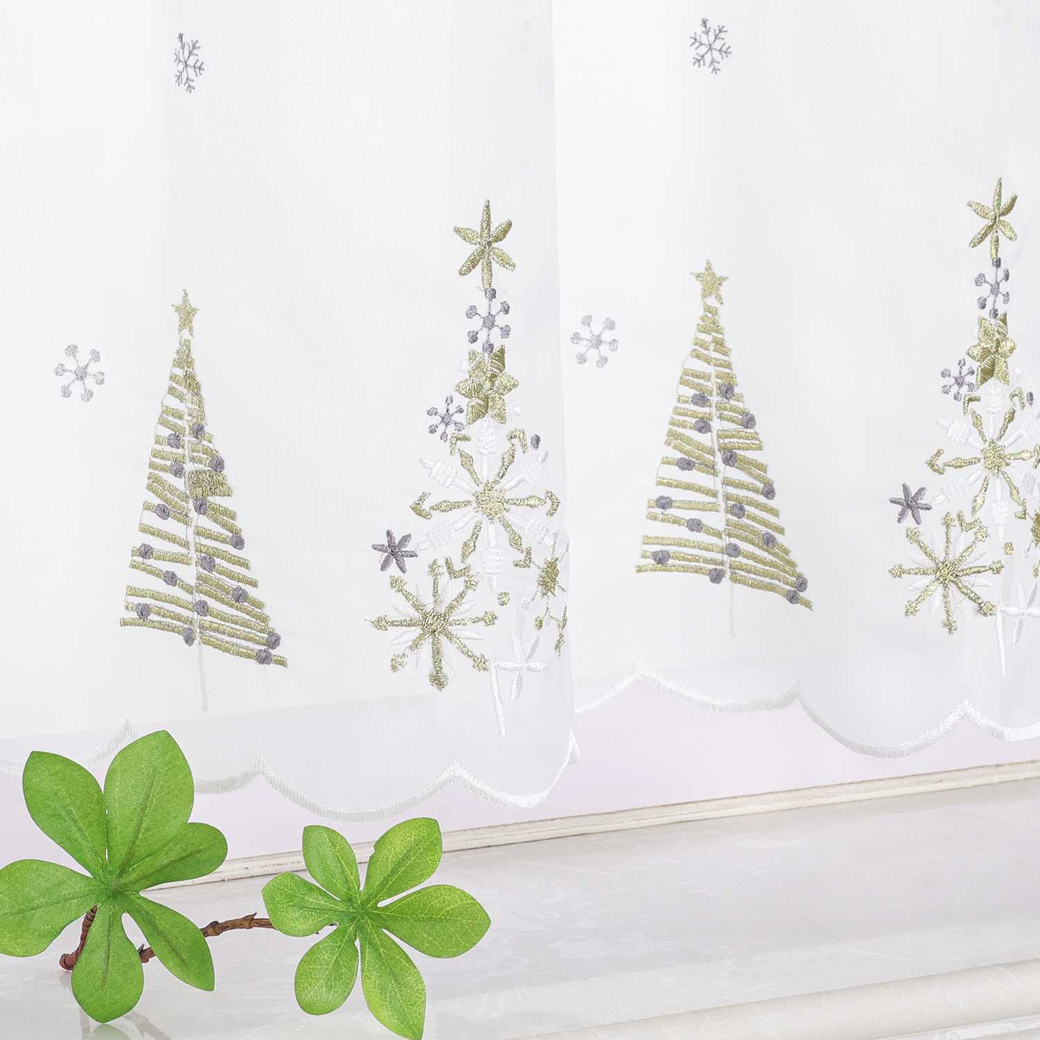 Cafe Curtain Christmas Decor with Gold Fir Trees - gold, H x W 60 x 120cm