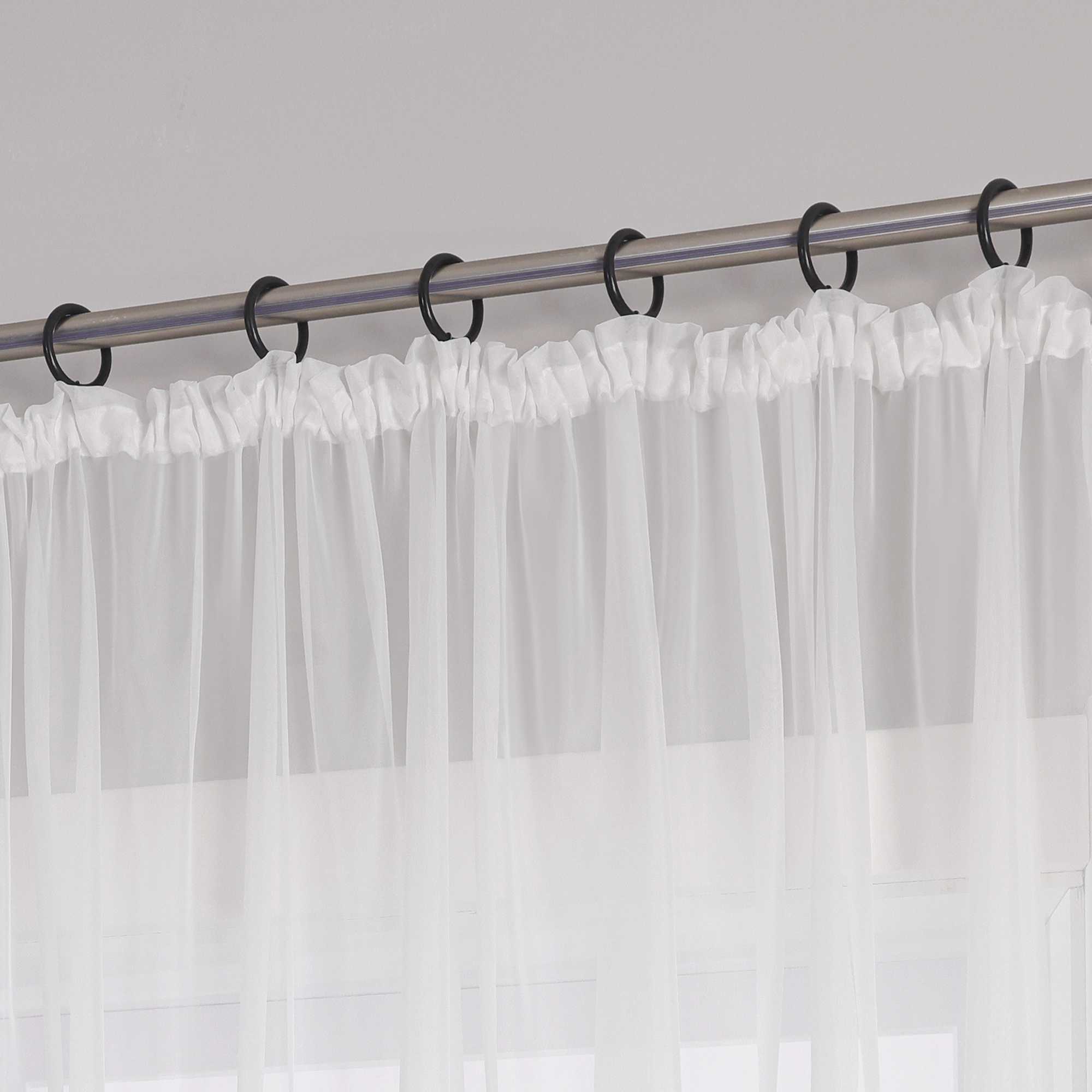 Curtain with Silk-Look Ribbon Solid Color Voile 1 Piece - White, Curtain-Tape Panel