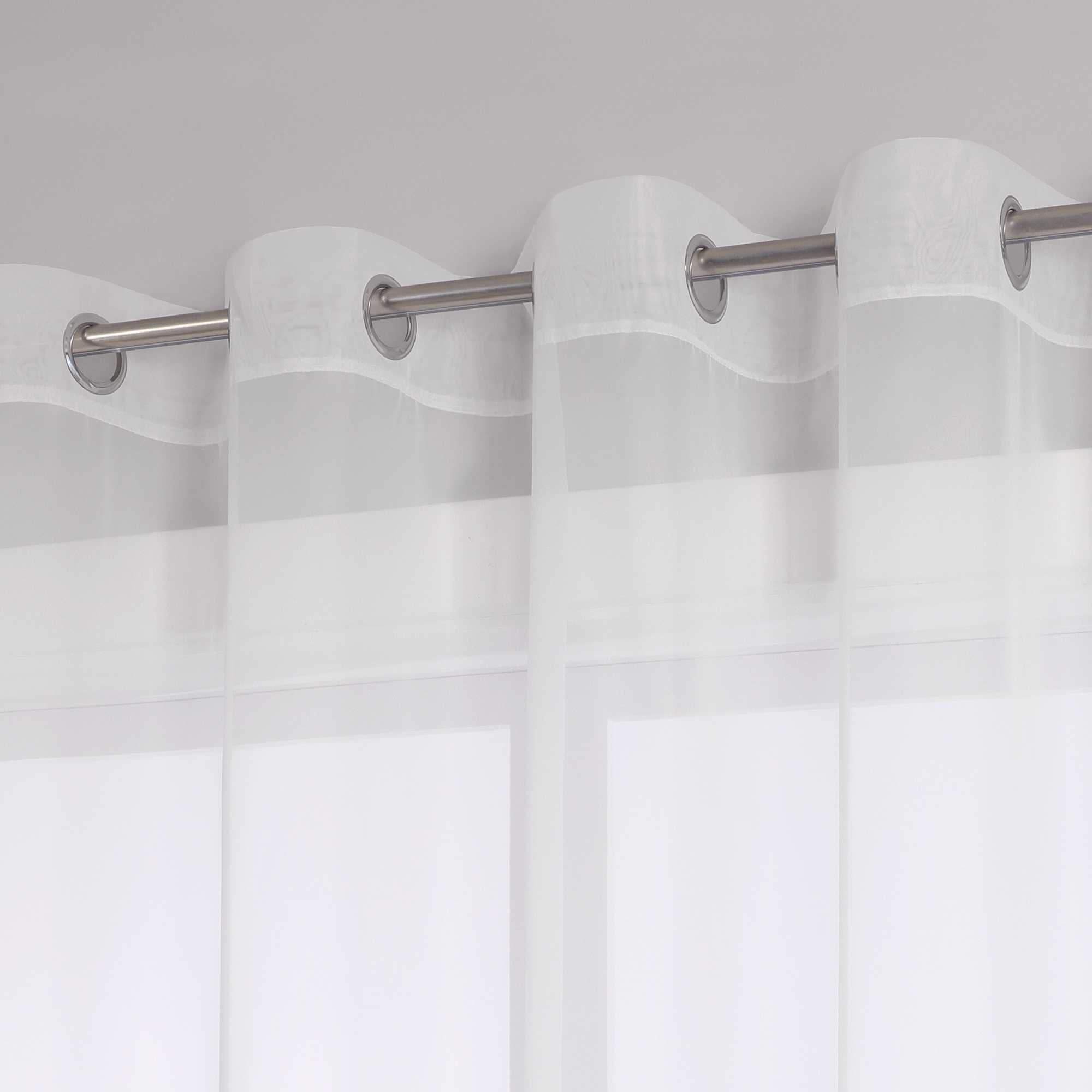 Curtain with Silk-Look Ribbon Solid Color Voile 1 Piece - White, Curtain-Tape Panel