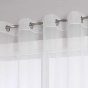 Curtain with Silk-Look Ribbon Solid Color Voile 1 Piece - White, Curtain-Tape Panel