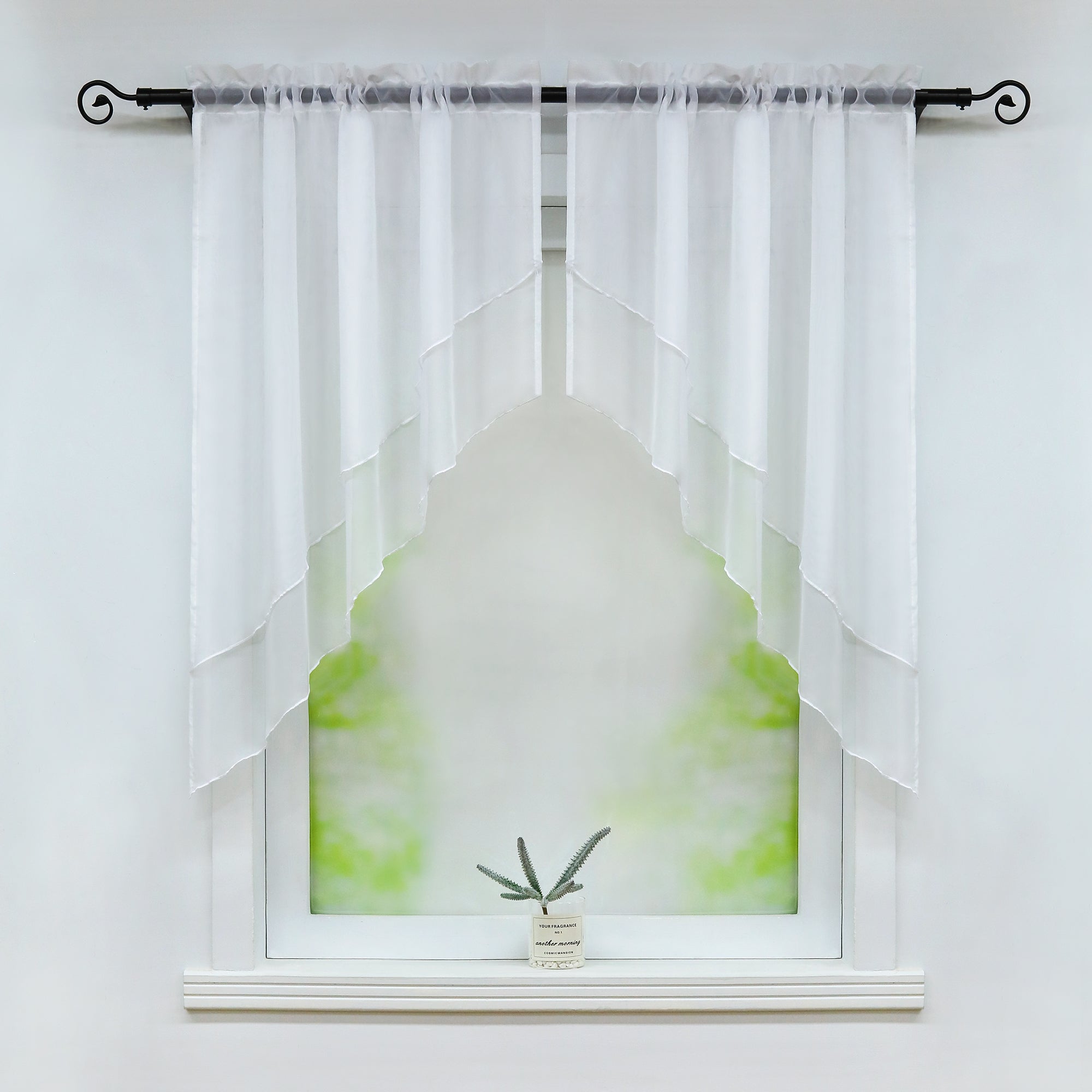 Two-Tone Cafe Curtain with Valances - Set of 2 - White, W x H 80 x 80cm
