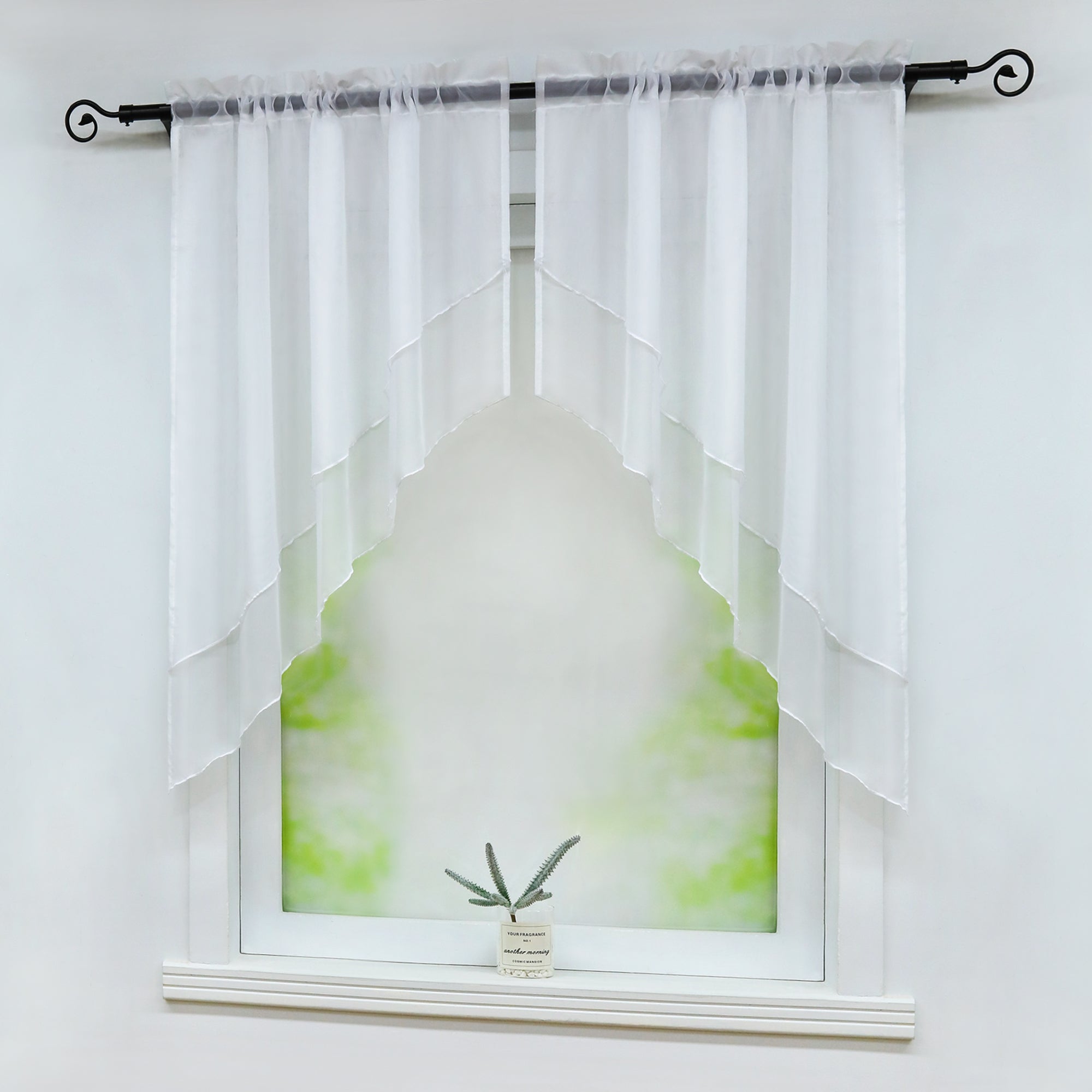 Two-Tone Cafe Curtain with Valances - Set of 2 - White, W x H 90 x 100cm