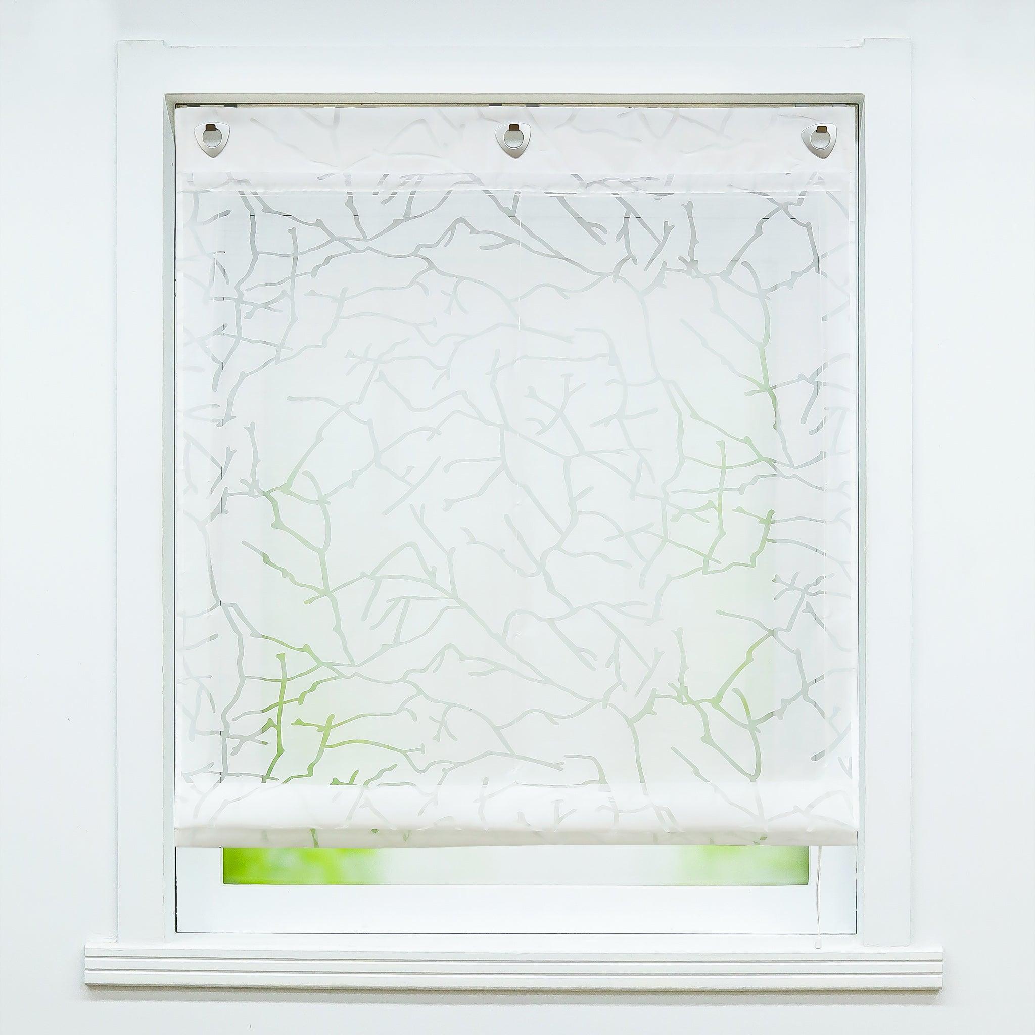 Roman Shade with U-Hooks Sheer Burnout Technique Striped Pattern 1 Piece - White, W x H 80 x 140cm