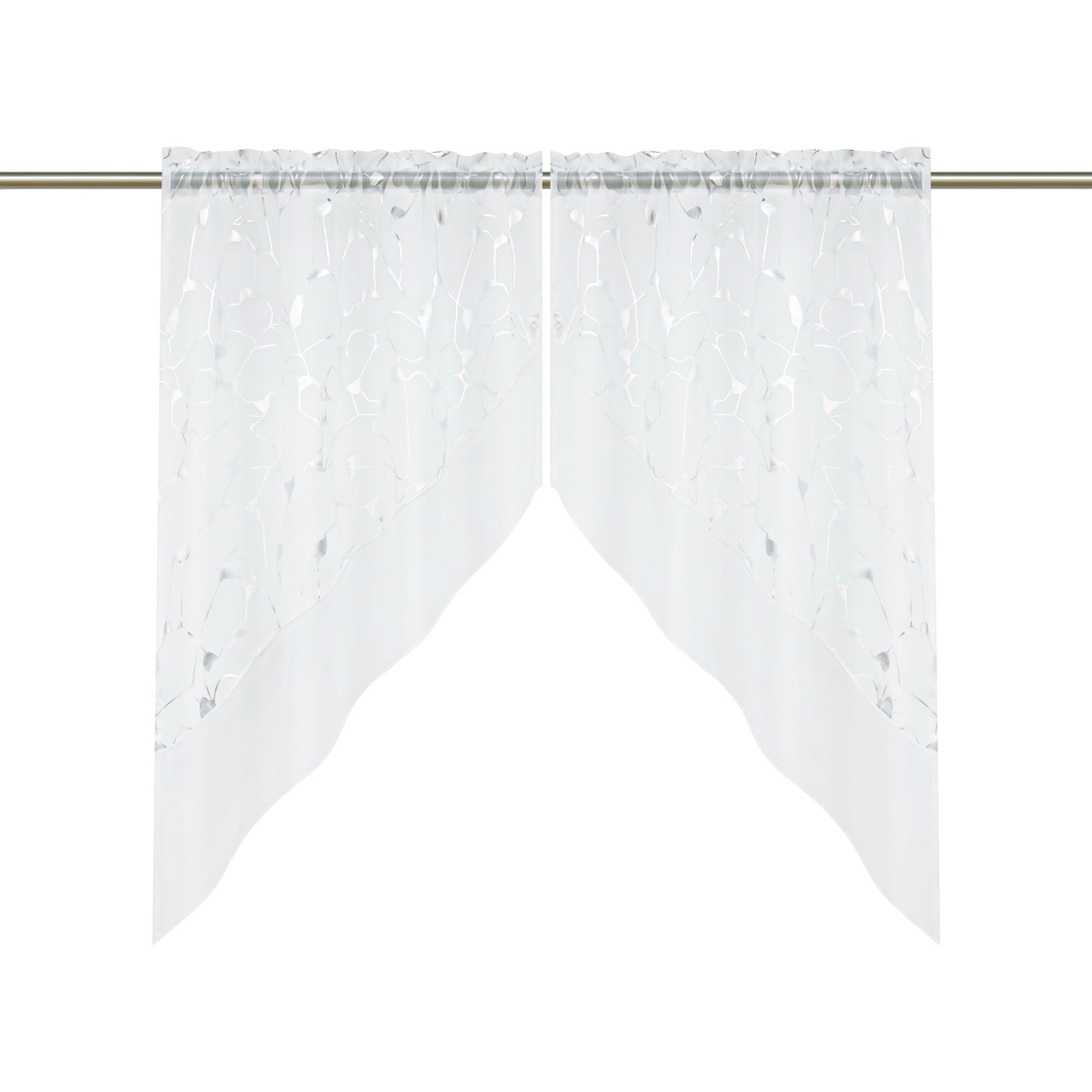 Cafe Curtain Double-Layer with Silver Textured Print Set of 2 - White, W x H 120 x 145cm