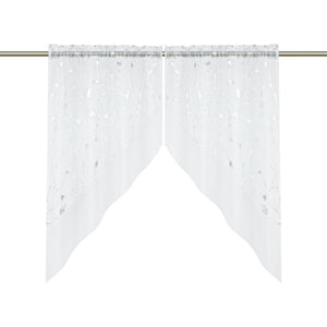 Cafe Curtain Double-Layer with Silver Textured Print Set of 2 - White, W x H 120 x 145cm