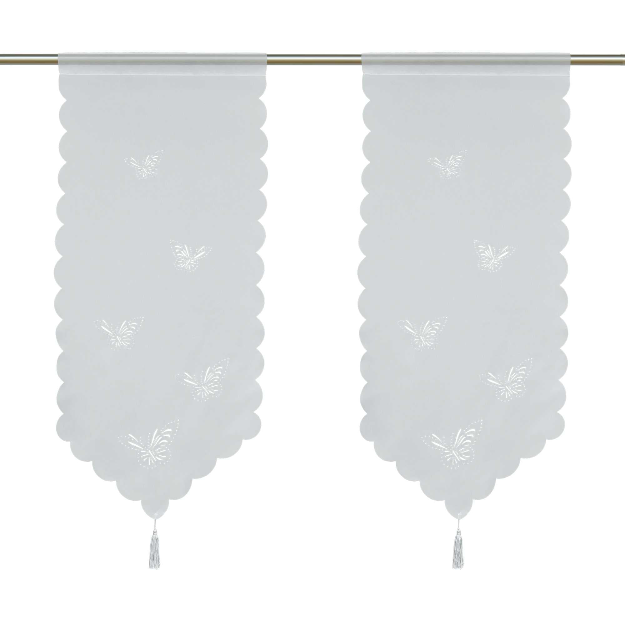 Cafe Curtain with Butterfly Design Triangular Hem 1 Piece - Blue, W x H 40 x 60cm