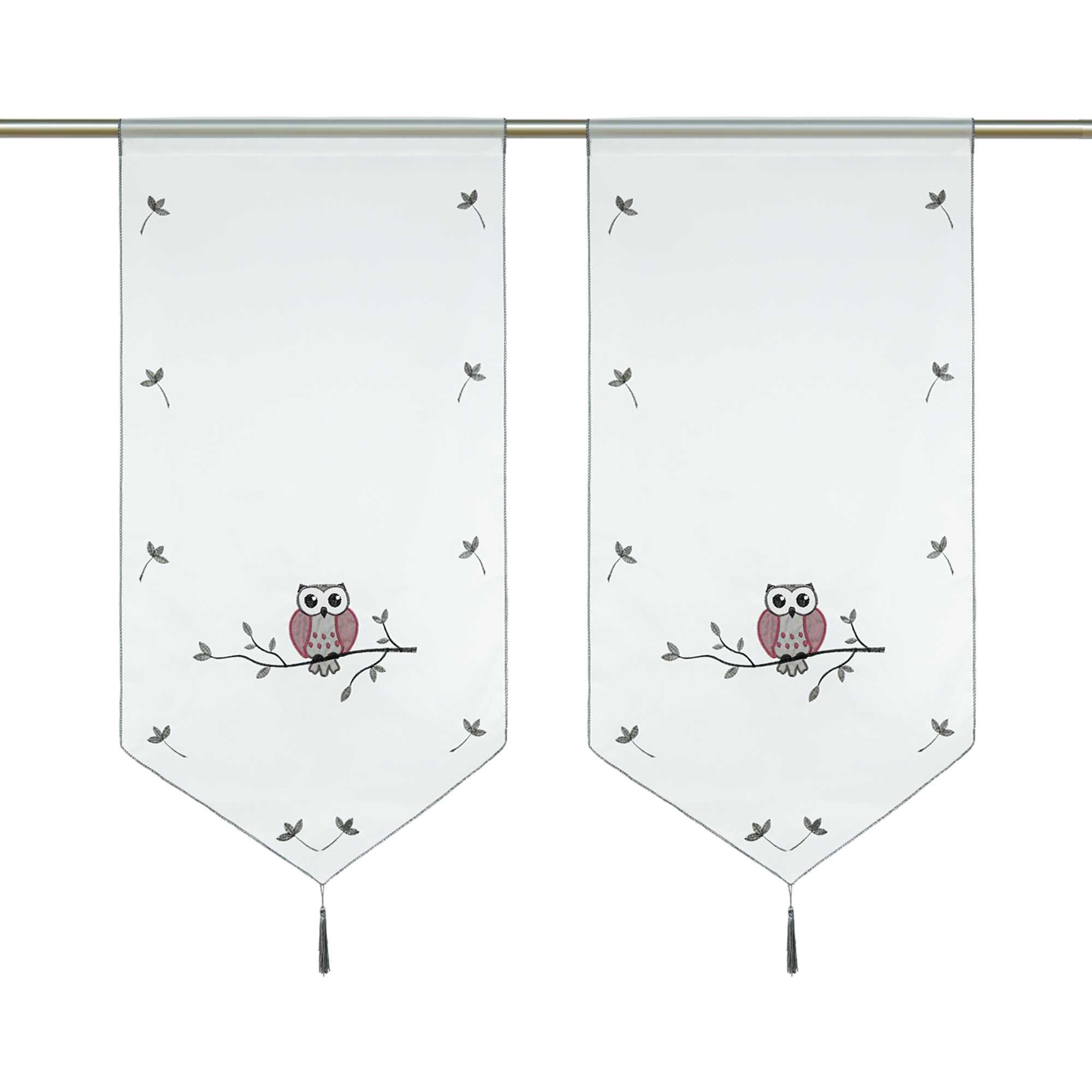Cafe Curtain with Owls for Small Windows 1 Piece/ Bistro - Gray, W x H 60 x 120cm
