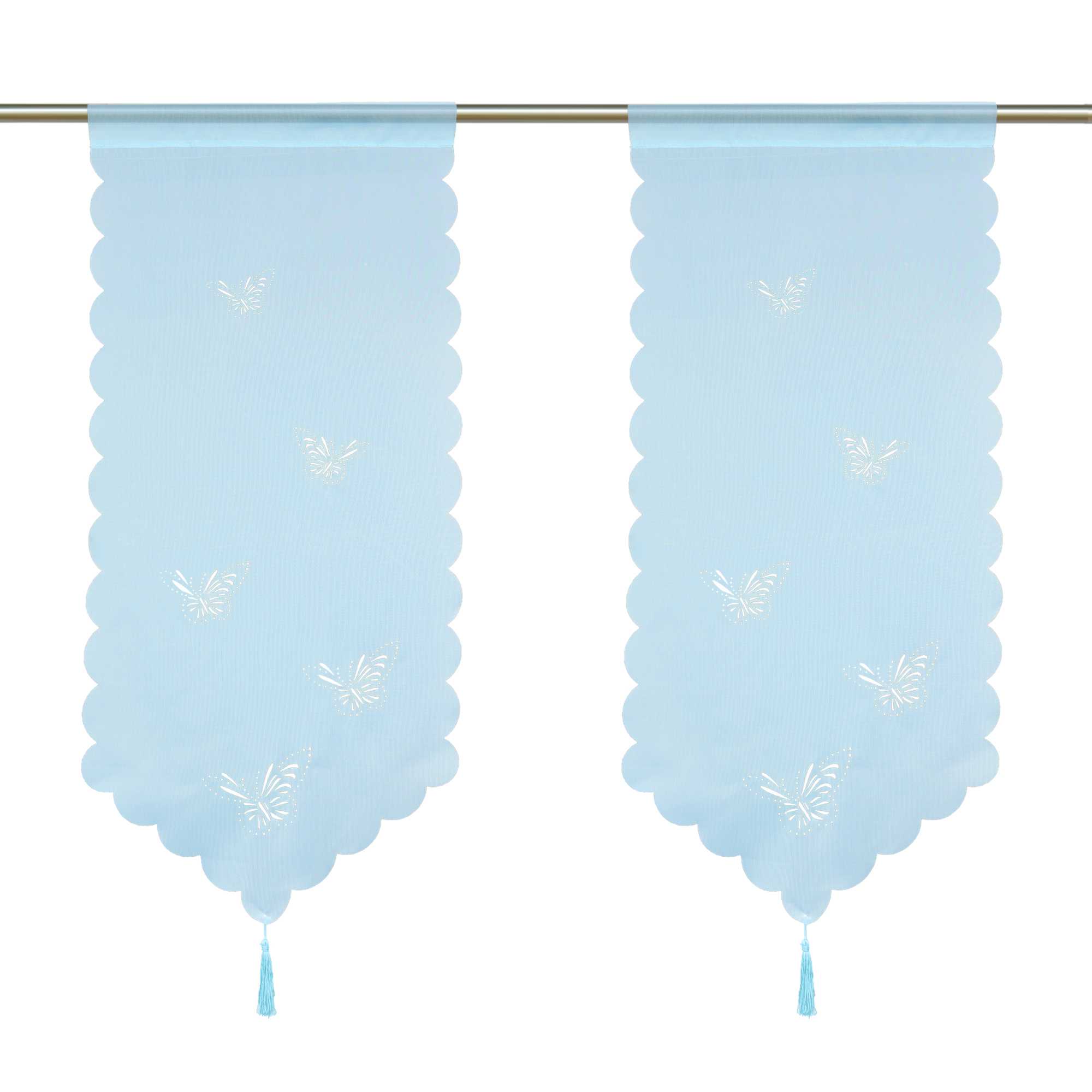 Cafe Curtain with Butterfly Design Triangular Hem 1 Piece - Green, W x H 40 x 90cm