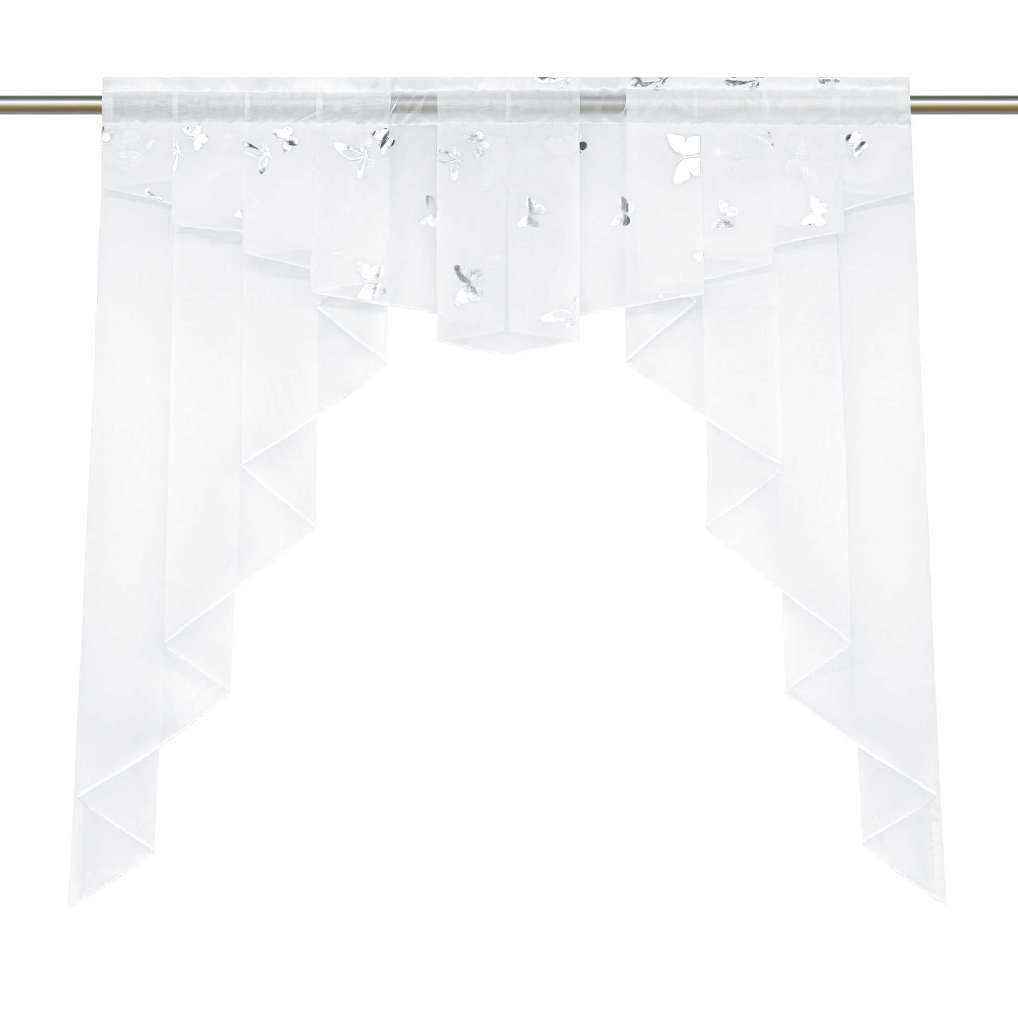 Cafe Curtain with Rod Pocket Double-Layer with Butterfly Pattern - White, H x W 145 x 120cm