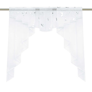 Cafe Curtain with Rod Pocket Double-Layer with Butterfly Pattern - White, H x W 145 x 120cm