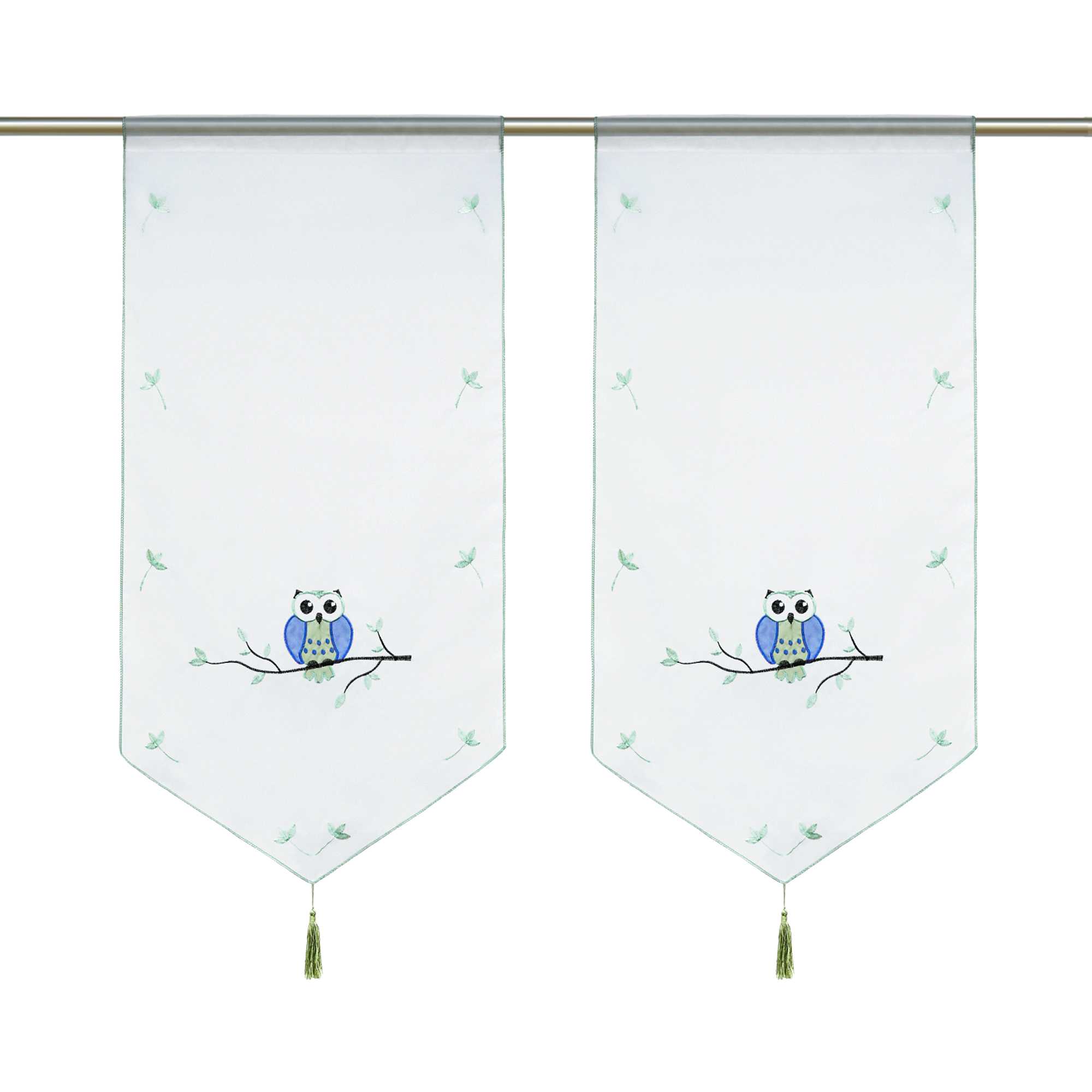 Cafe Curtain with Owls for Small Windows 1 Piece/ Bistro - Green, W x H 40 x 90cm