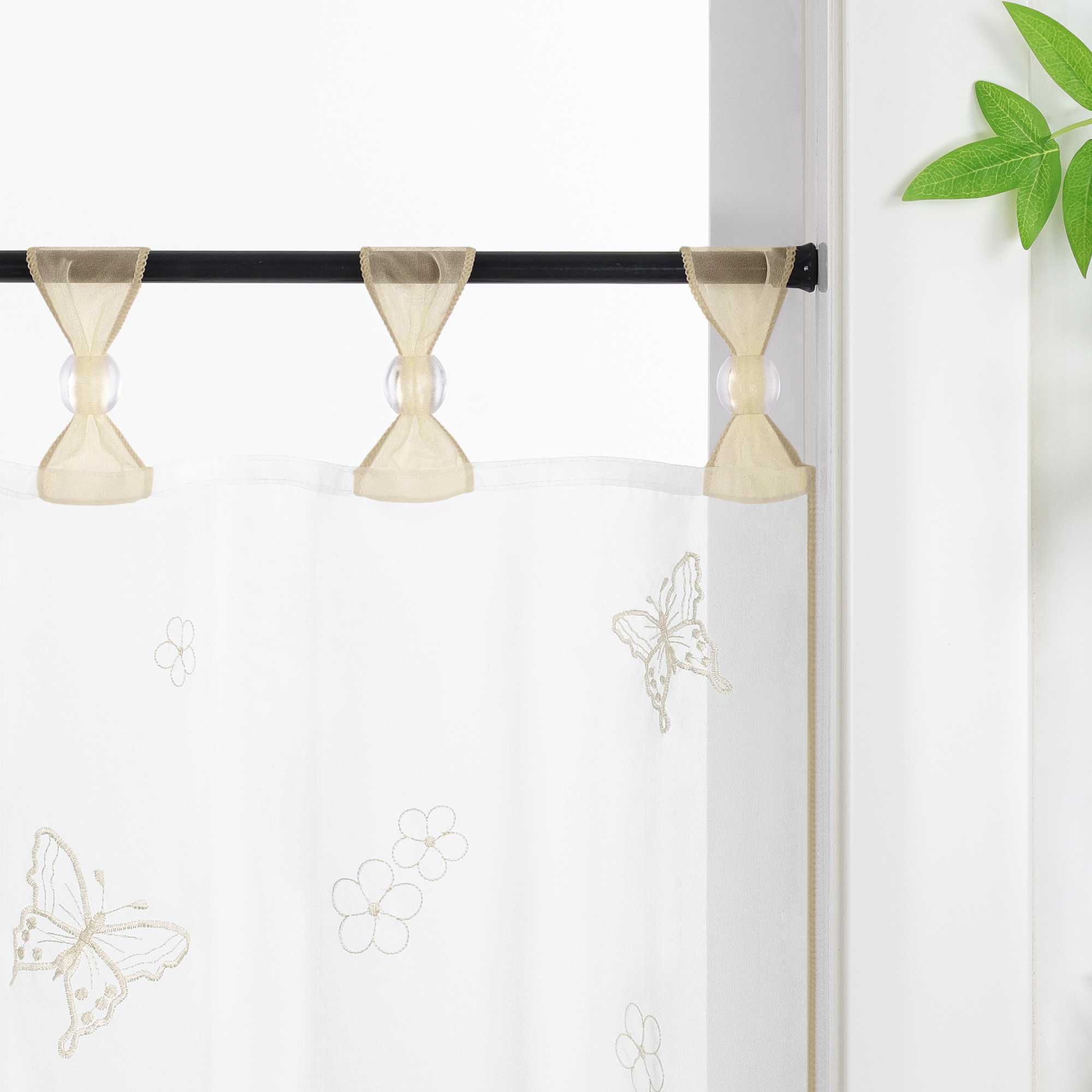 Cafe Curtain with Butterfly Pattern and Beads 1 Piece - Purple, H x W 45 x 90cm