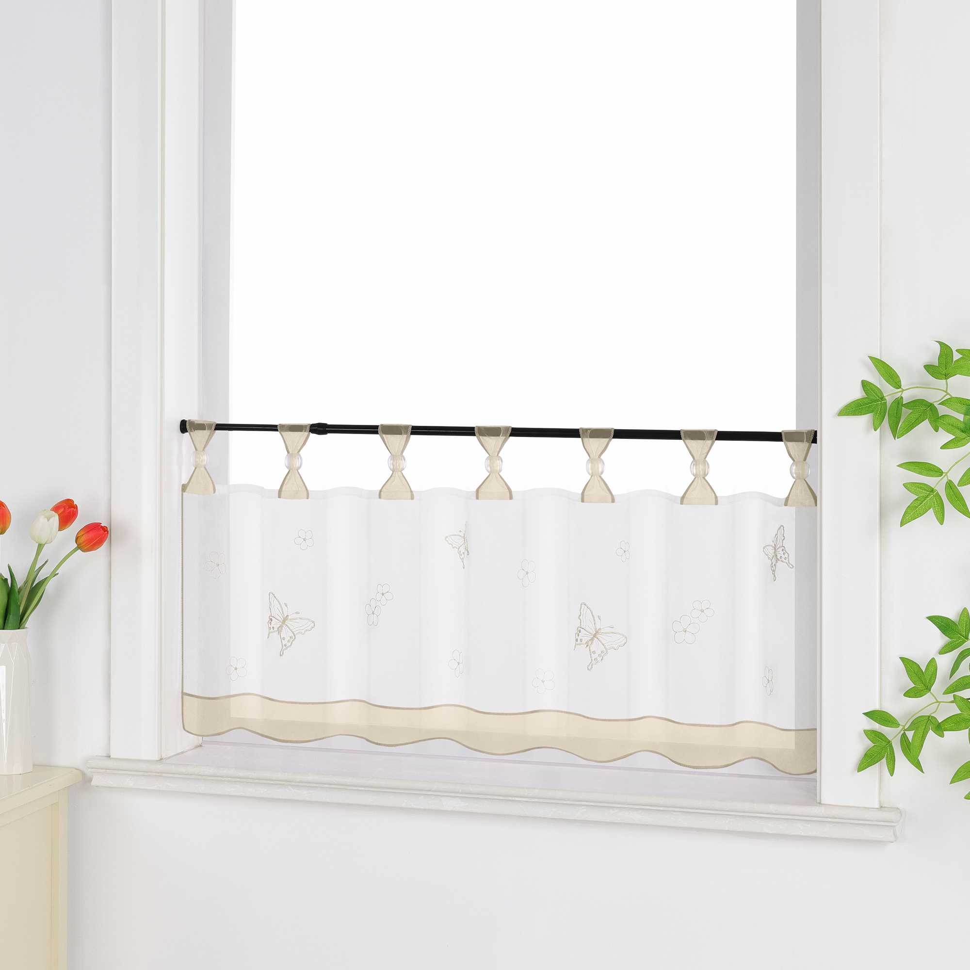 Cafe Curtain with Butterfly Pattern and Beads 1 Piece - Purple, H x W 30 x 120cm