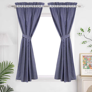 Cafe Curtains in Country Style with Check Pattern Set of 2 - Blue, W x H 100 x 125cm