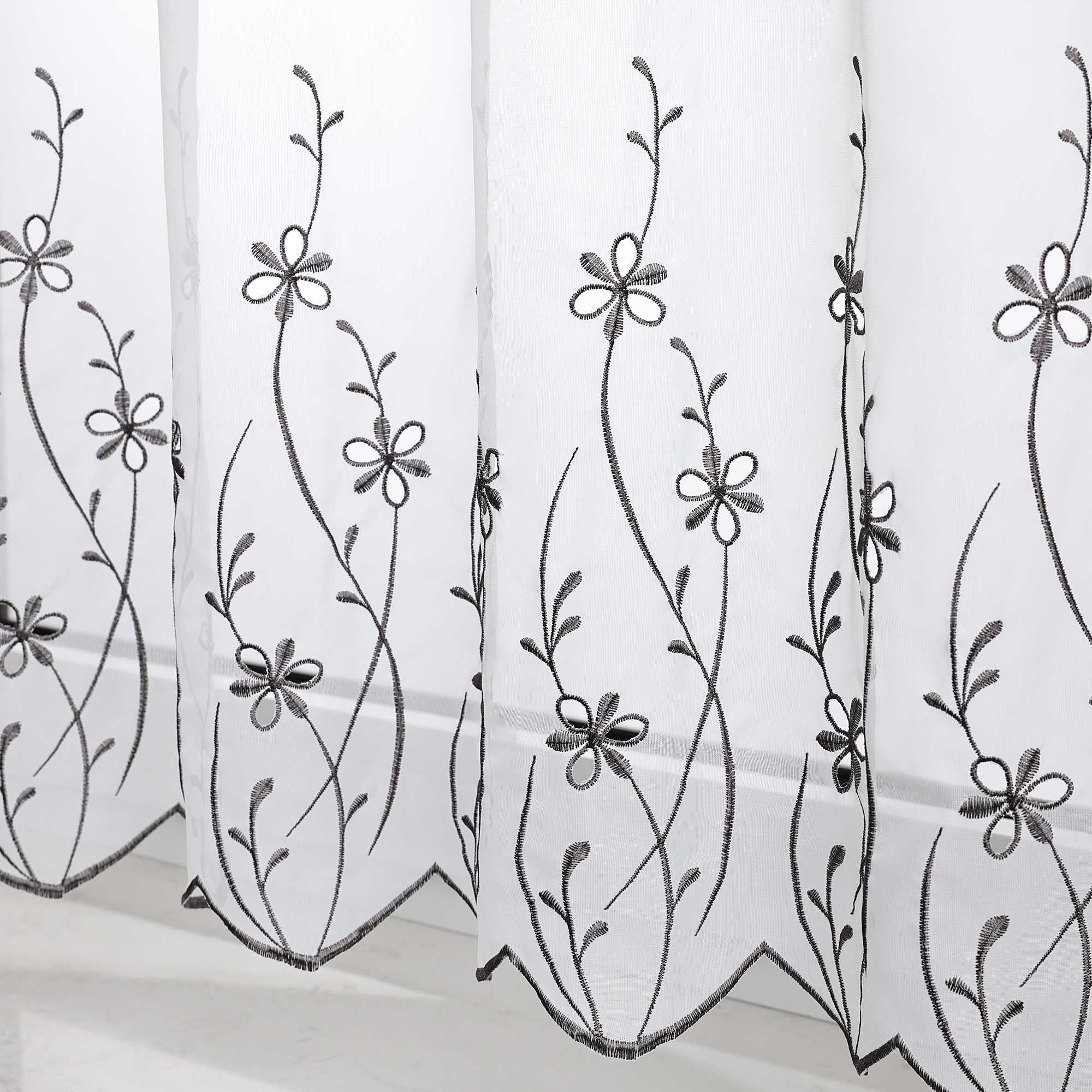 Cafe Curtain Country Style with Floral Pattern - White, W x H 120 x 45cm
