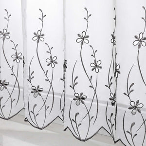 Cafe Curtain Country Style with Floral Pattern - White, W x H 120 x 45cm