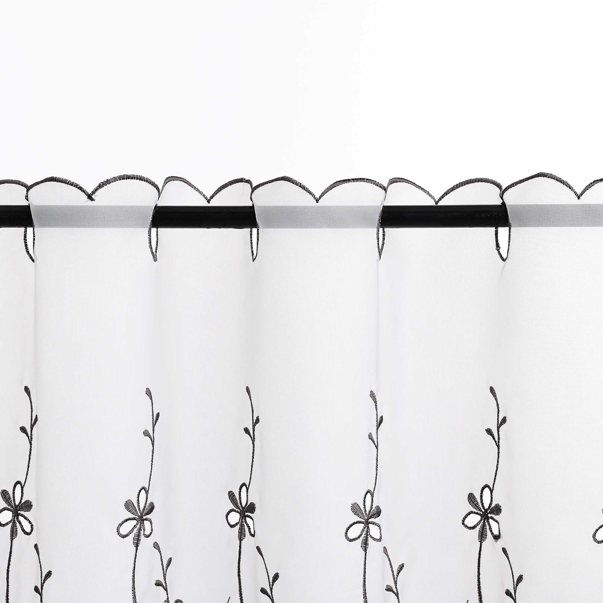 Cafe Curtain Country Style with Floral Pattern - White, W x H 90 x 45cm