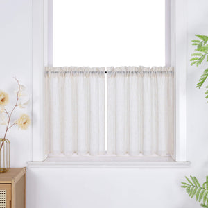 Cafe Curtains Semi-Sheer with Fine Slub-Yarn Texture Set of 2 - Natural, rod pocket with decorative header