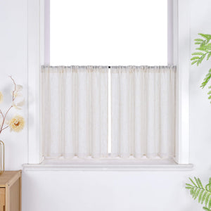 Cafe Curtains Semi-Sheer with Fine Slub-Yarn Texture Set of 2 - Natural, Rod Pocket