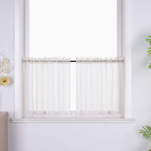 Cafe Curtains Semi-Sheer in Linen-Look Rod Pocket Set of 2 - Natural, Rod Pocket