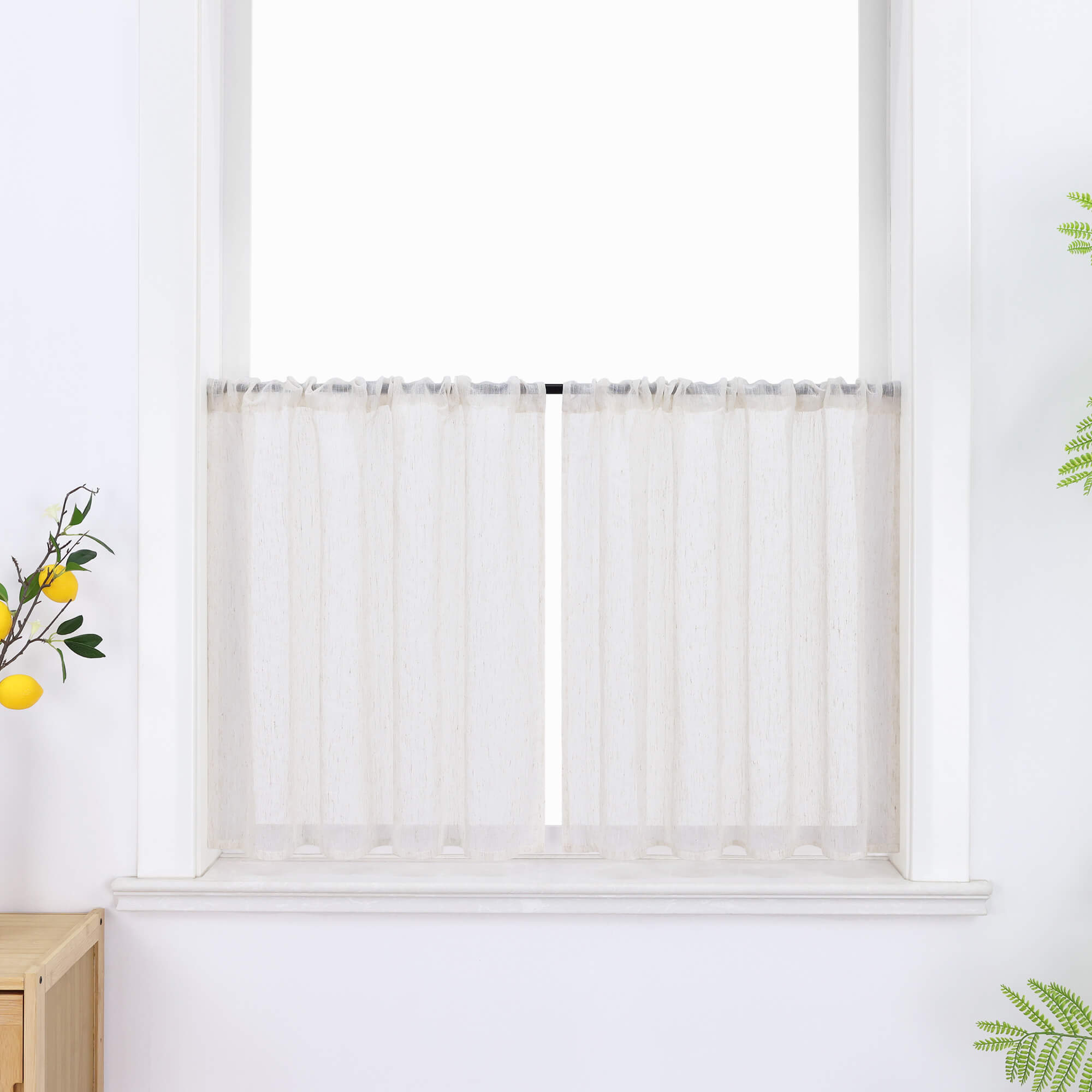 Cafe Curtains Semi-Sheer in Linen-Look Rod Pocket Set of 2