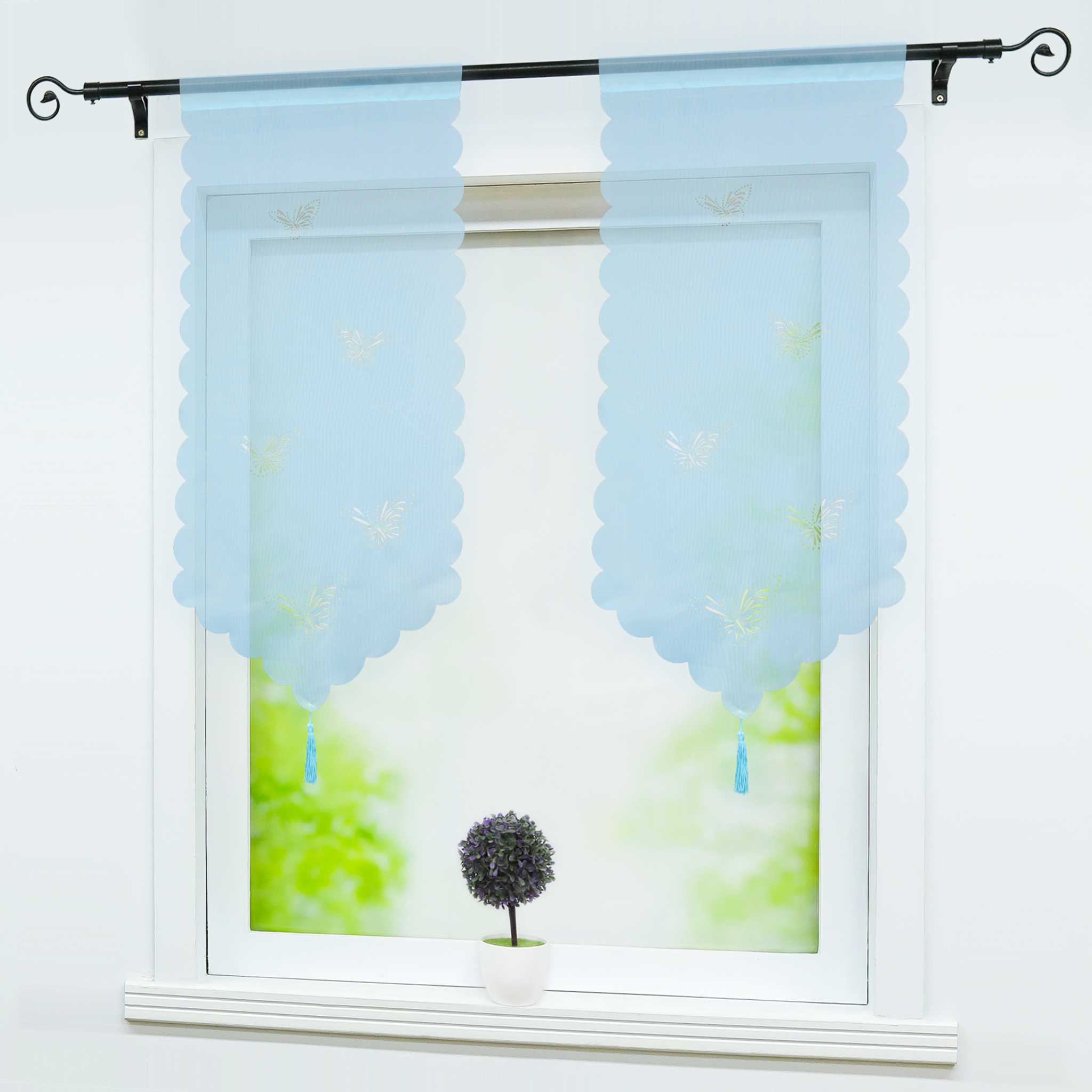 Cafe Curtain with Butterfly Design Triangular Hem 1 Piece - Green, W x H 40 x 60cm