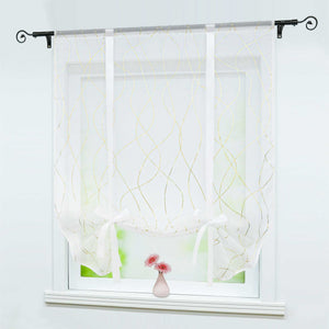 Roman Shade with Wave Stripes with Rod Pocket Satin Ribbon Semi-Sheer - Gold, W x H 80 x 140cm