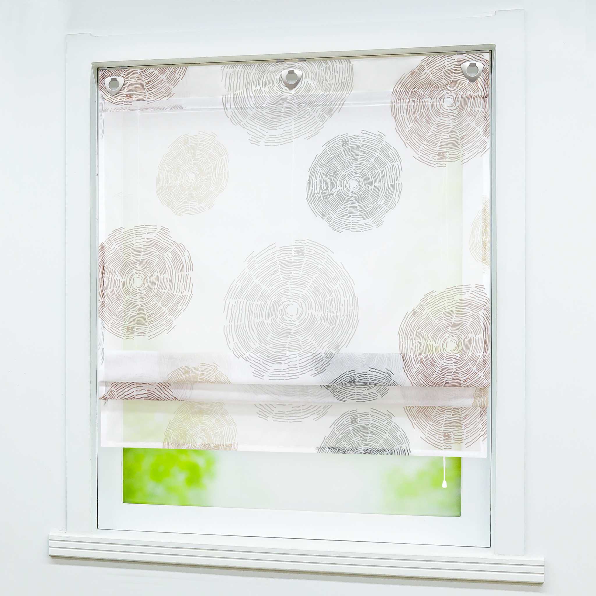 Roman Shade with U-Hooks Height-Adjustable with Tree-Ring Pattern 1 Piece - Brown, H x W 140 x 140cm