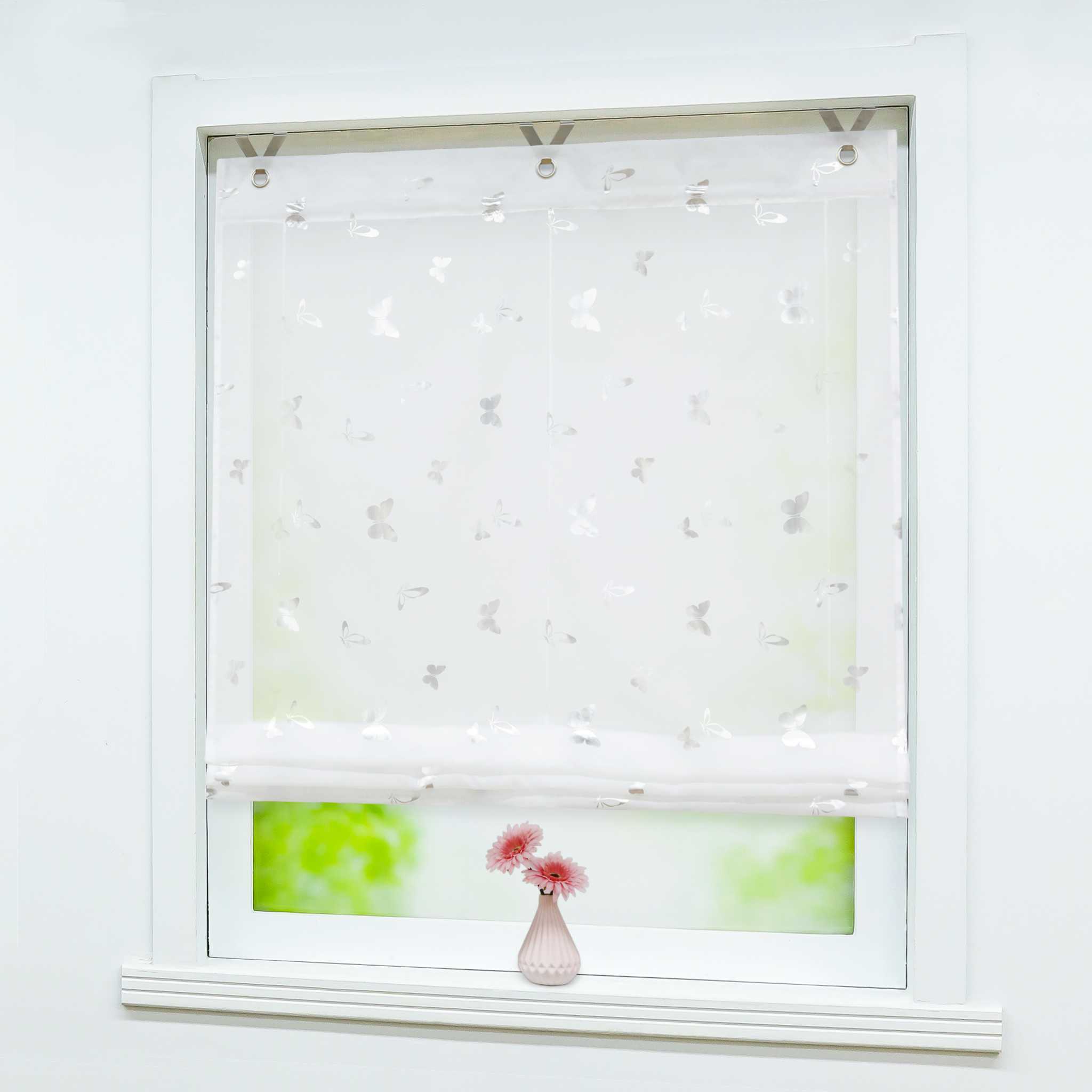 Roman Shade with V-Shaped Tabs with Vibrant Butterfly Pattern 1 Piece