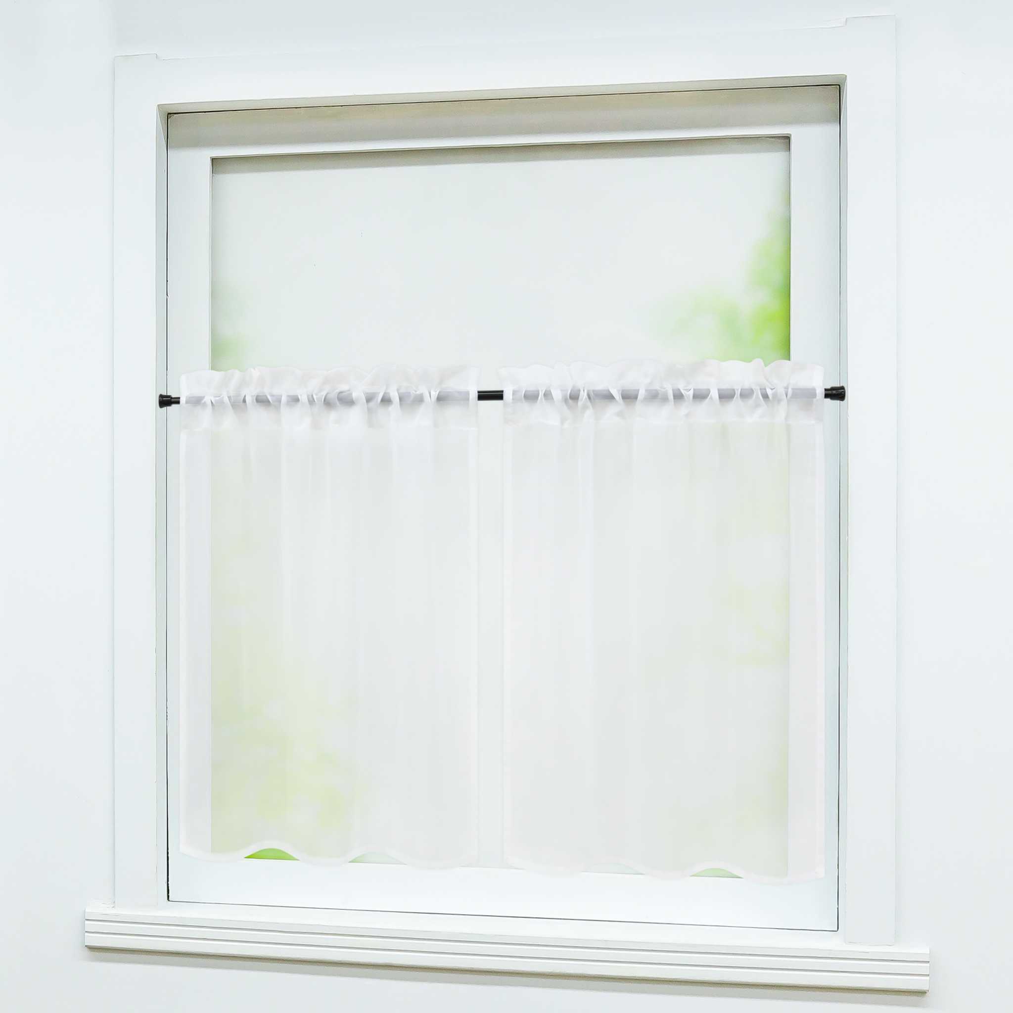 Cafe Curtain with Rod Pocket Gatherable 2 Pieces - White, H x W 92 x 66cm