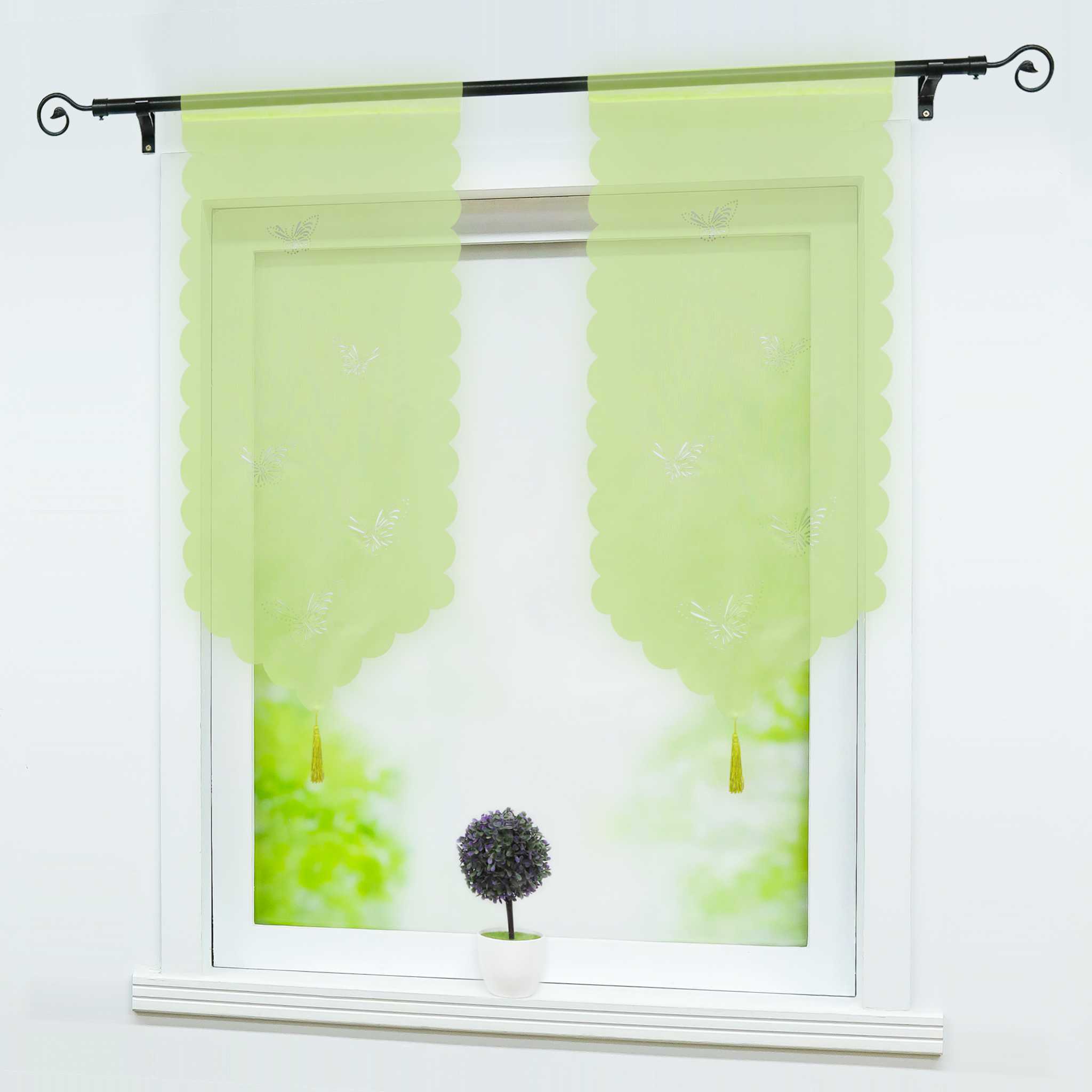 Cafe Curtain with Butterfly Design Triangular Hem 1 Piece - Sand, W x H 40 x 90cm
