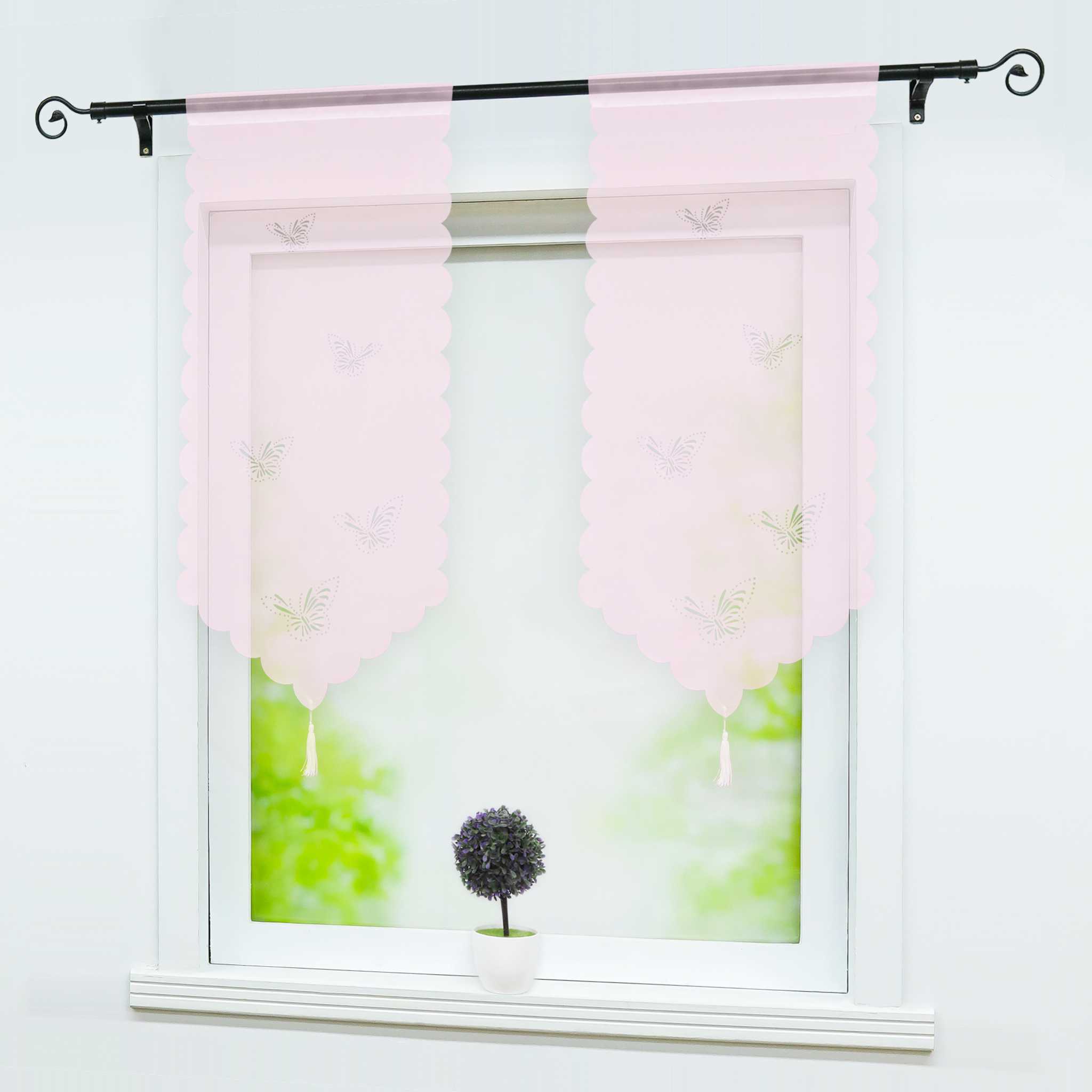 Cafe Curtain with Butterfly Design Triangular Hem 1 Piece - Pink, W x H 60 x 120cm