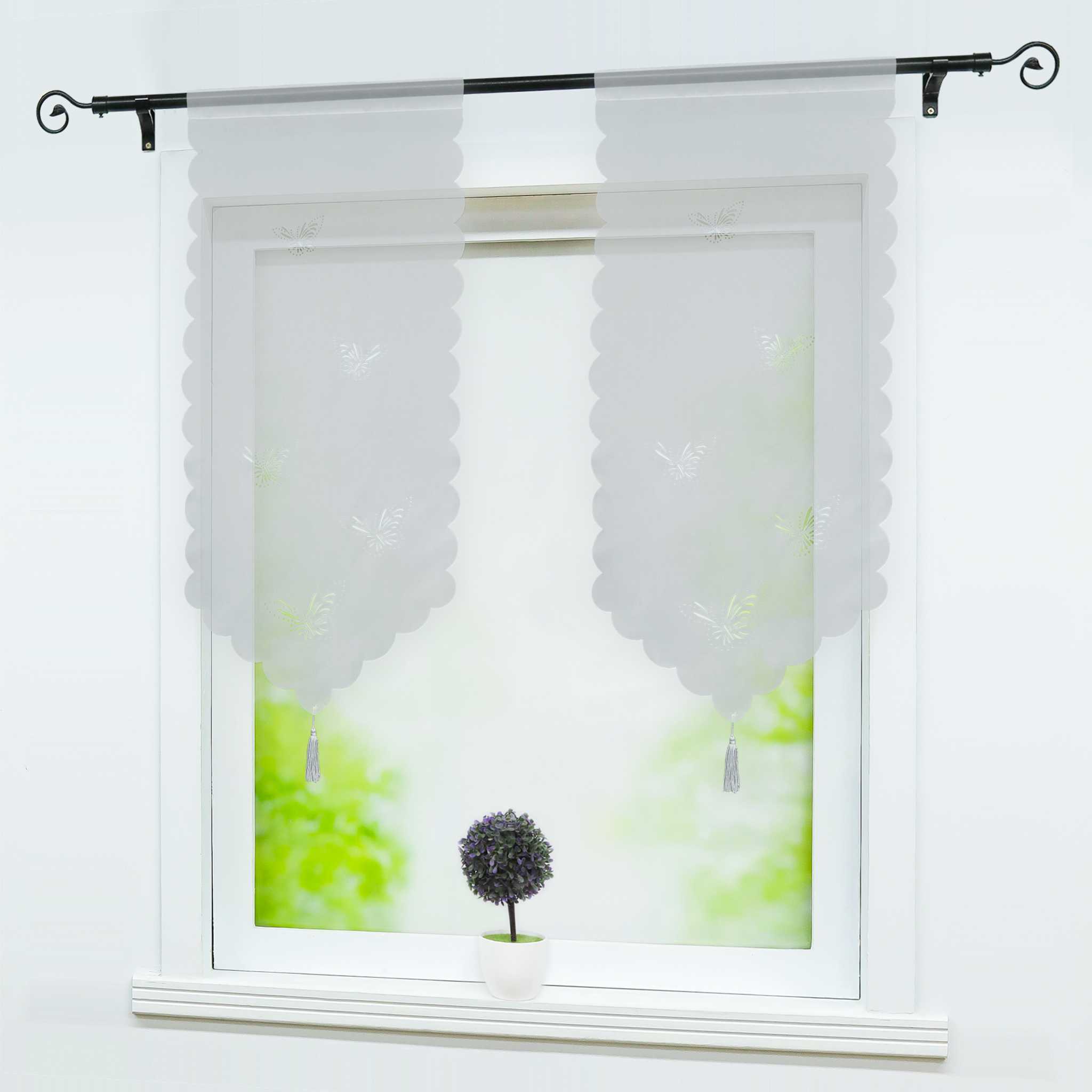 Cafe Curtain with Butterfly Design Triangular Hem 1 Piece - Gray, W x H 80 x 150cm