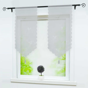 Cafe Curtain with Butterfly Design Triangular Hem 1 Piece - Gray, W x H 80 x 150cm