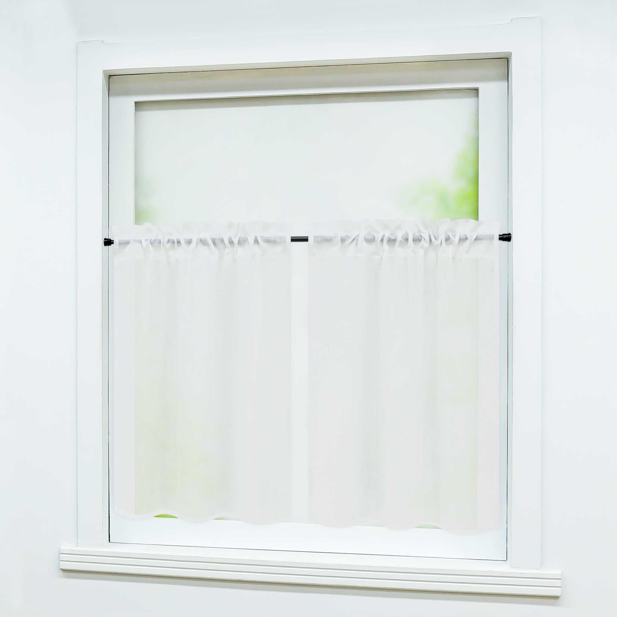 Cafe Curtain Set of 2 with Rod Pocket Short Curtains in Linen-Look Fabric - White, H x W 92 x 66cm