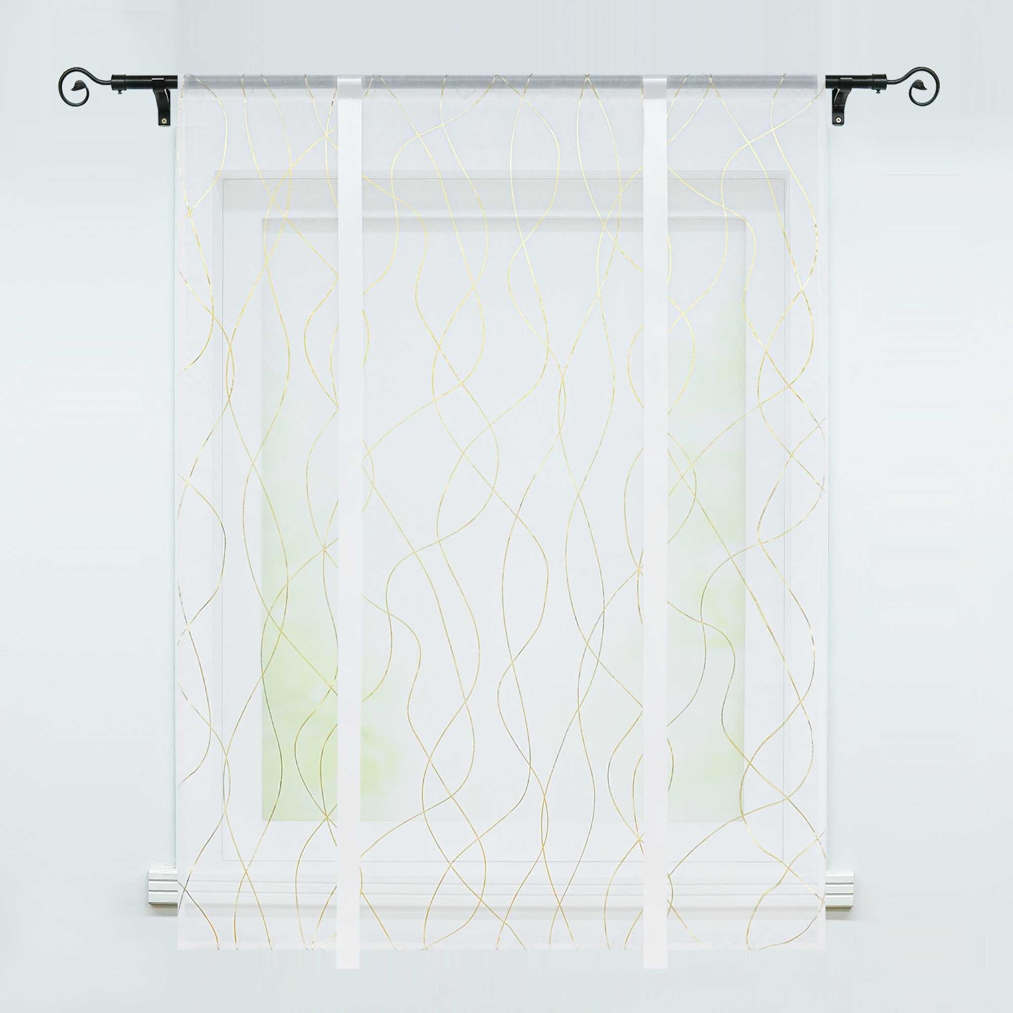 Roman Shade with Wave Stripes with Rod Pocket Satin Ribbon Semi-Sheer - Gold, W x H 100 x 140cm