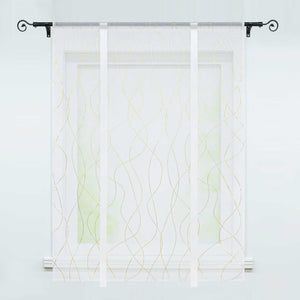 Roman Shade with Wave Stripes with Rod Pocket Satin Ribbon Semi-Sheer - Gold, W x H 100 x 140cm