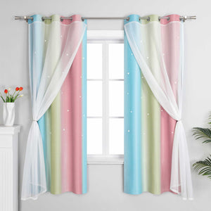 2-in-1 Curtain Children's Room with Stars 1 Piece - Blue, W x H 100 x 130cm