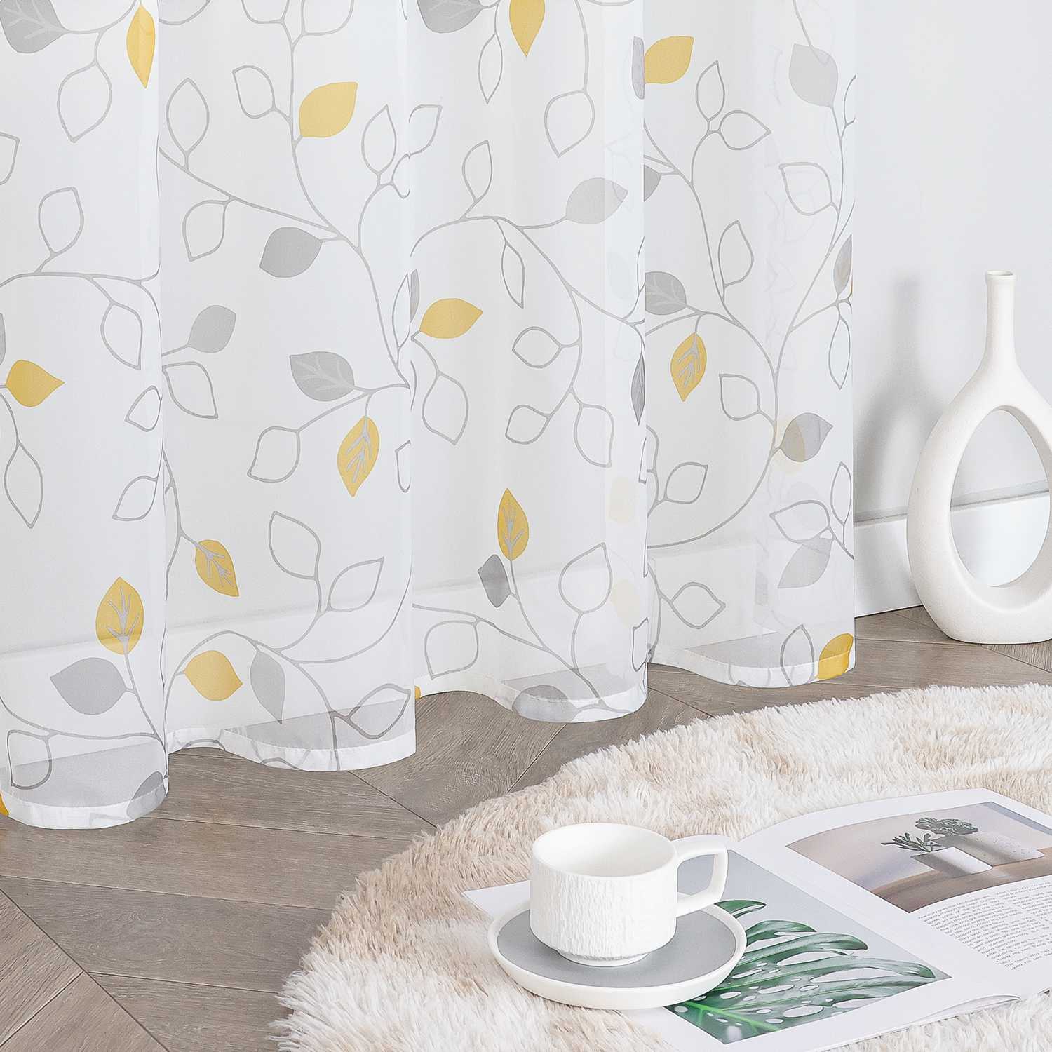Curtain with Leaf Pattern and Tab-Top Hanging 1 Piece