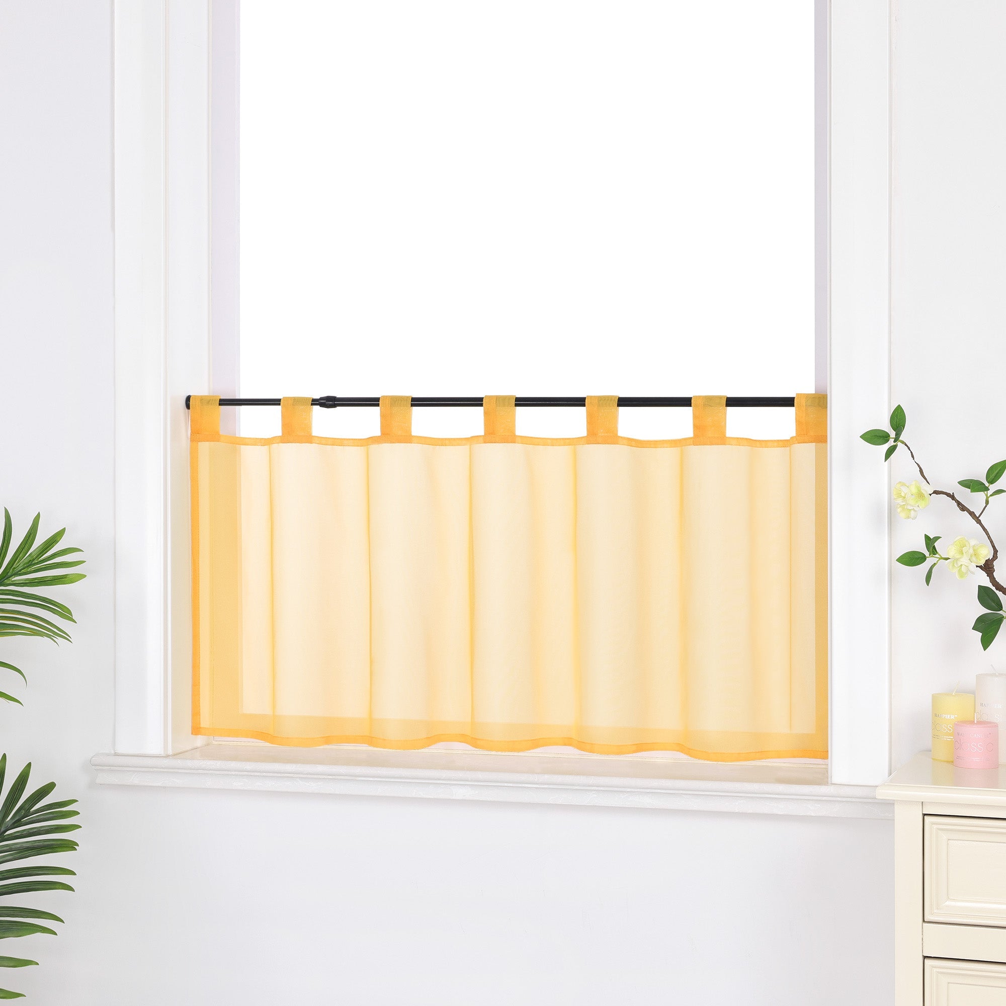 Cafe Curtain Solid Color with Tab-Top Hanging - Orange, H x W 30 x 90cm