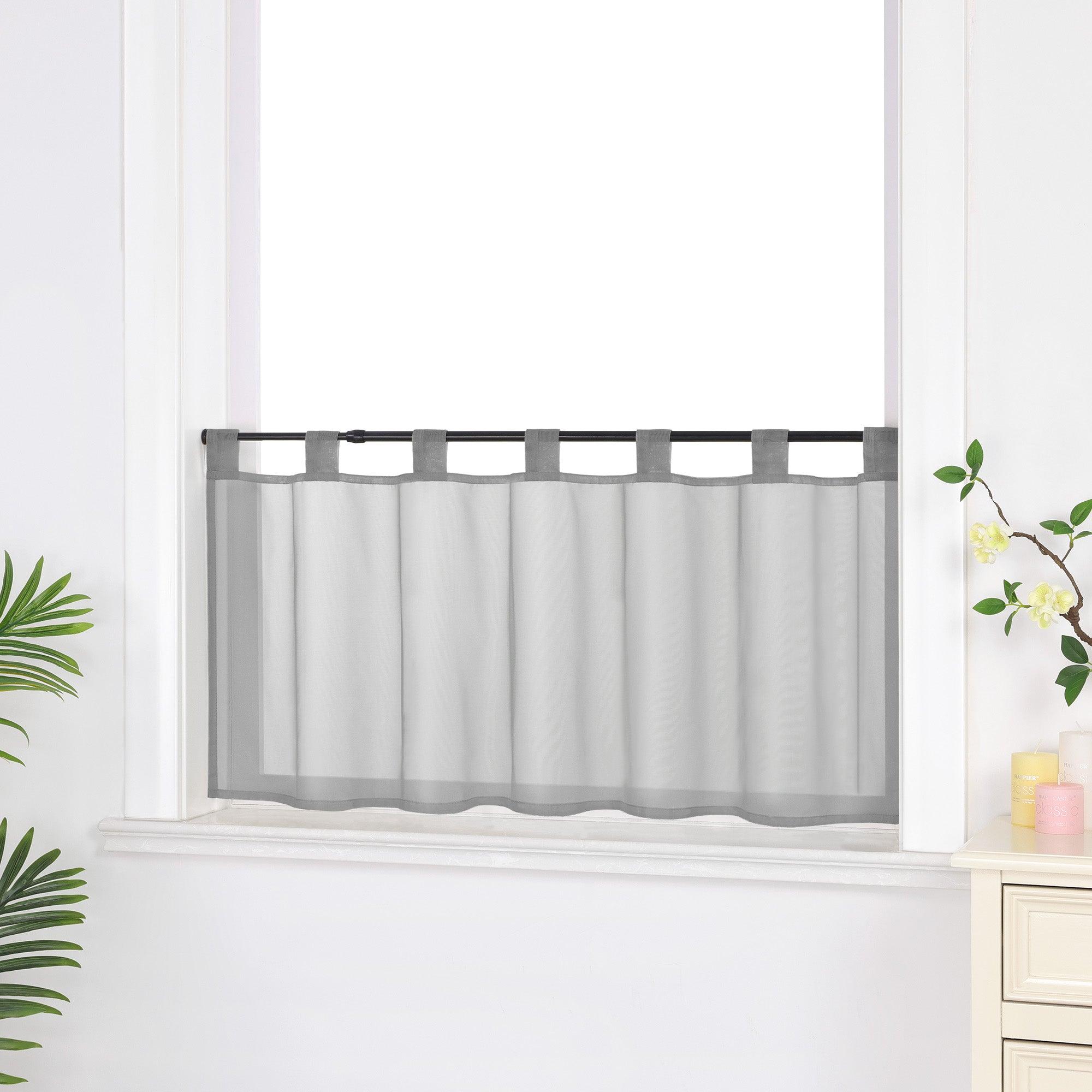 Cafe Curtain Solid Color with Tab-Top Hanging - Gray, H x W 45 x 120cm