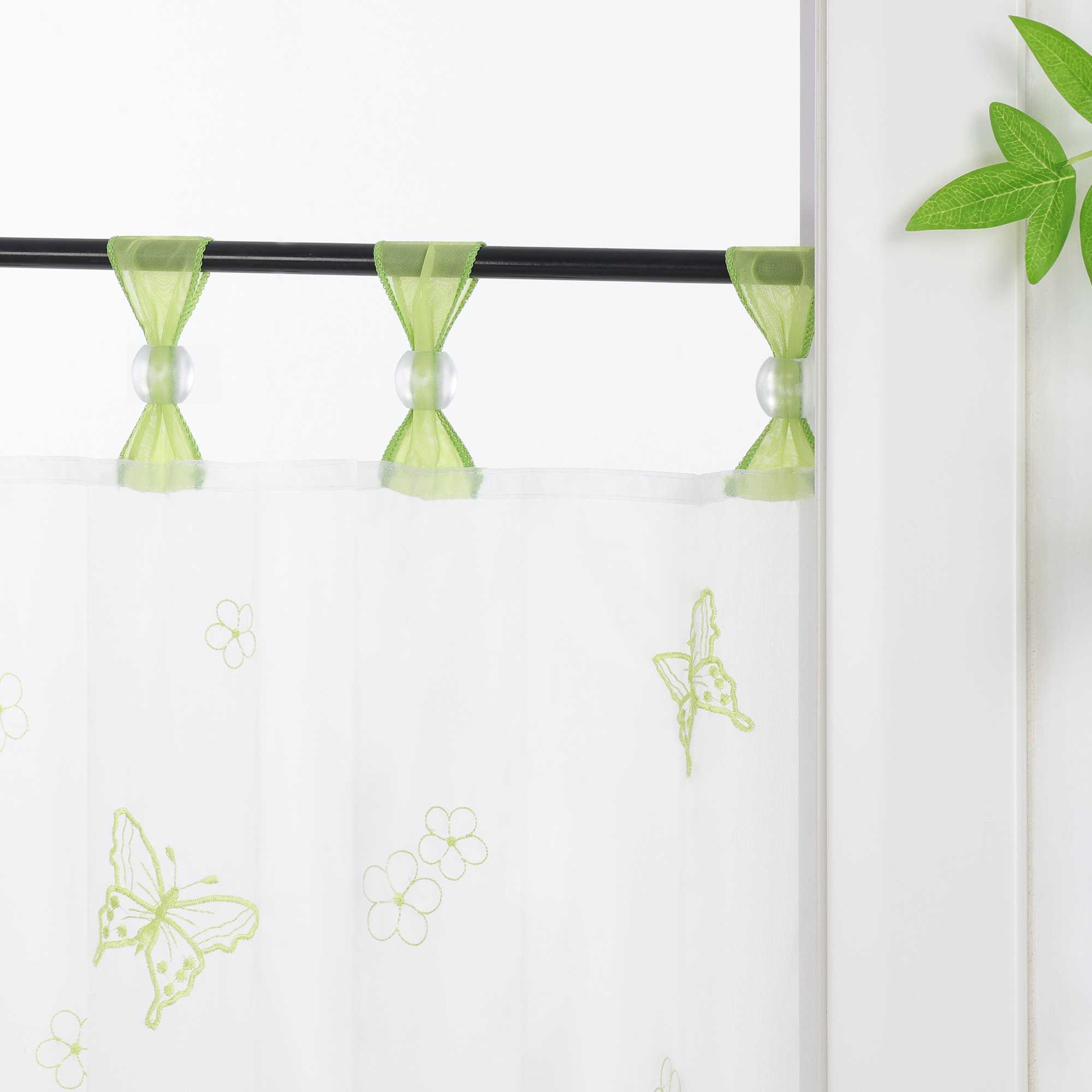 Cafe Curtain with Butterfly Pattern and Beads 1 Piece - Sand, H x W 45 x 90cm
